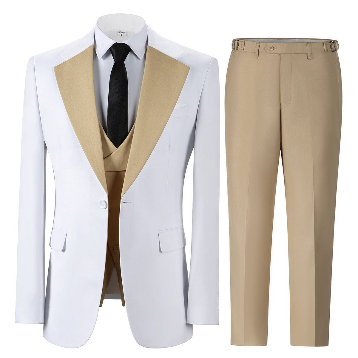 aesido Men's 3 Piece Contrast Suit White Blazer With Champagne Notch Lapel Tuxedo