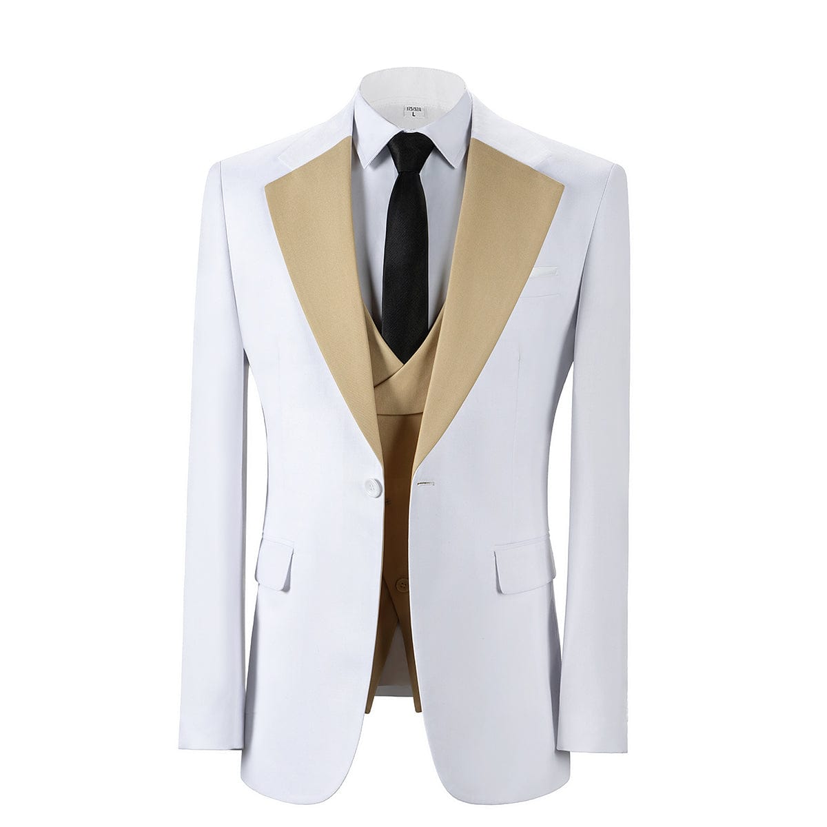 aesido Men's 3 Piece Contrast Suit White Blazer With Champagne Notch Lapel Tuxedo