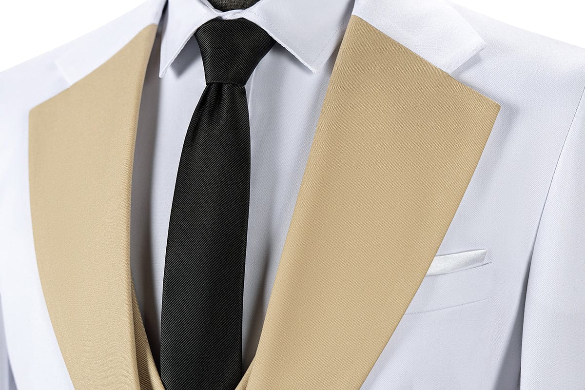 aesido Men's 3 Piece Contrast Suit White Blazer With Champagne Notch Lapel Tuxedo