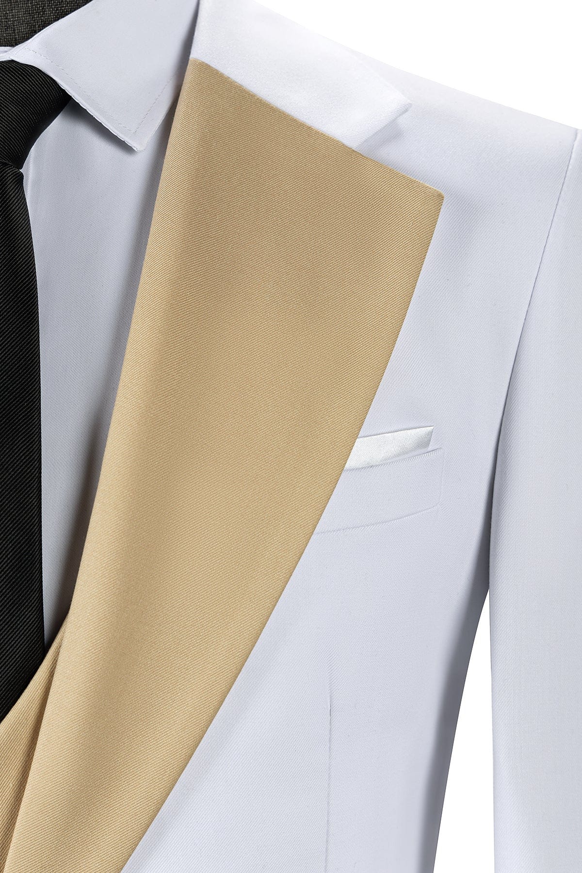 aesido Men's 3 Piece Contrast Suit White Blazer With Champagne Notch Lapel Tuxedo
