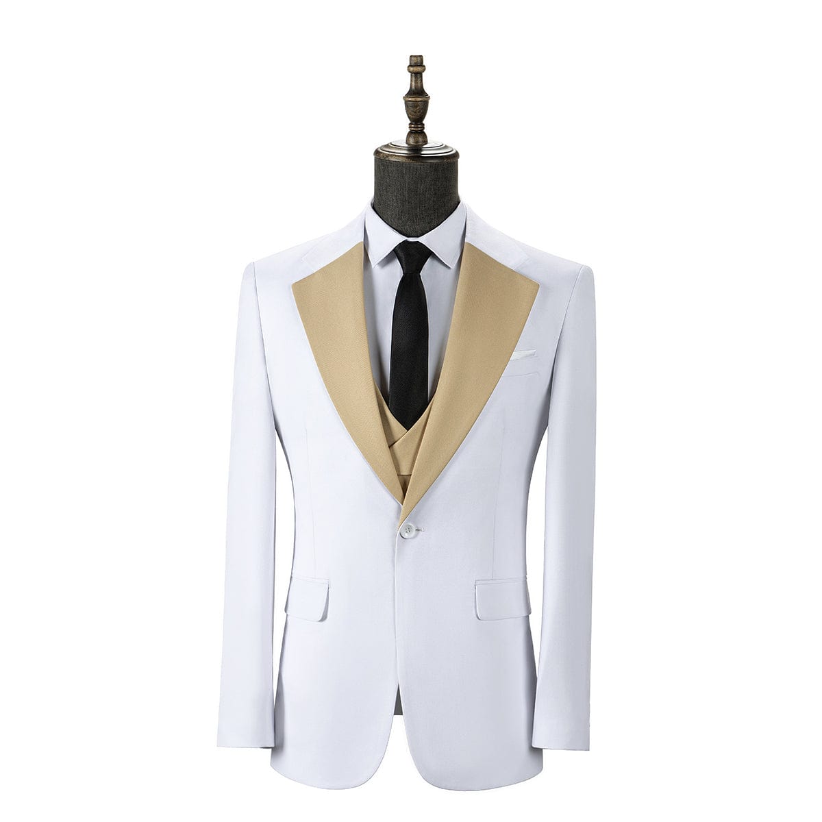 aesido Men's 3 Piece Contrast Suit White Blazer With Champagne Notch Lapel Tuxedo
