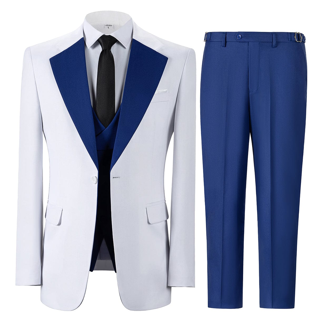 aesido Men's 3 Piece Contrast Suit White Blazer With Royal Blue Notch Lapel Tuxedo