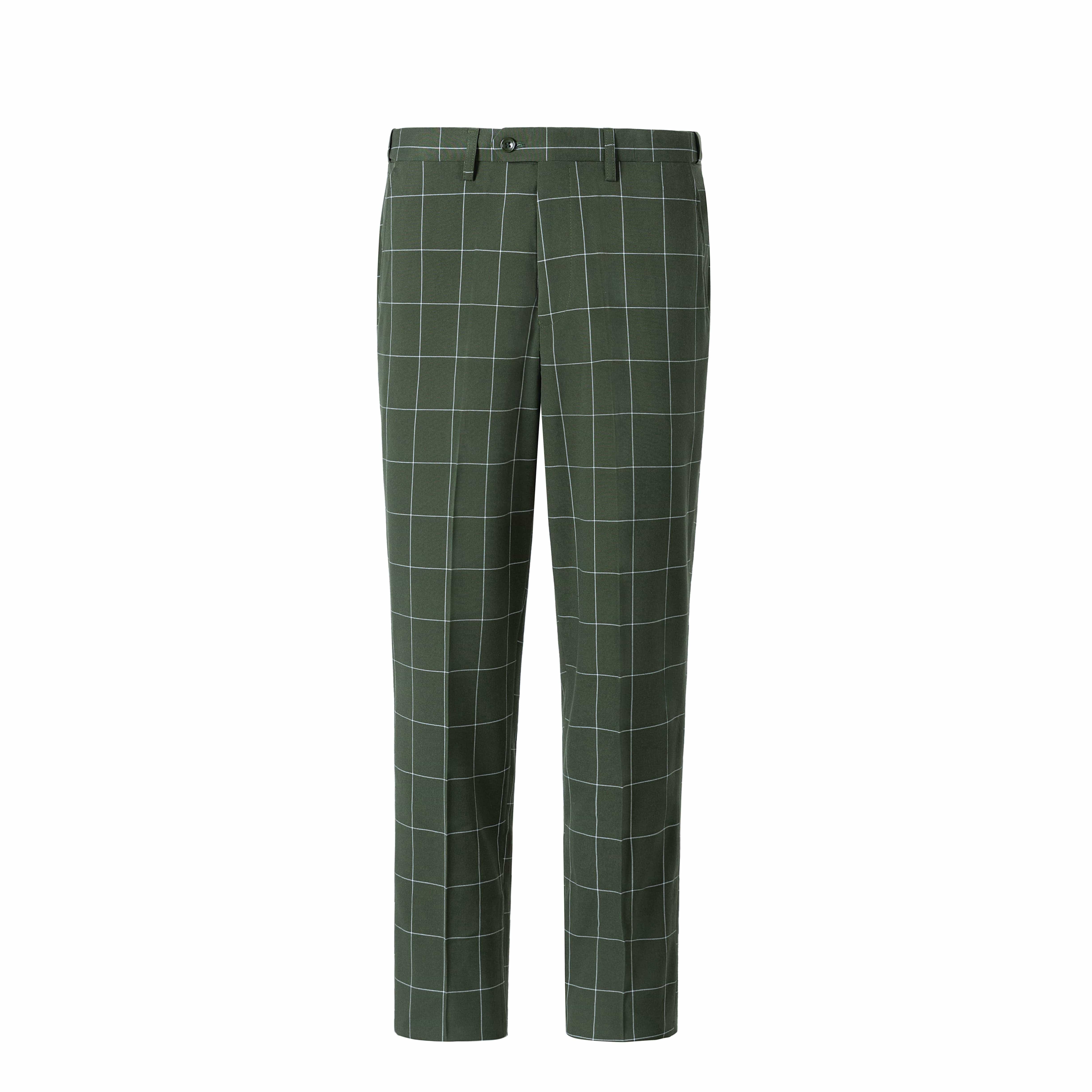 aesido Men's 3-Piece Olive Green Plaid Suit (Blazer+Vest+Pants)