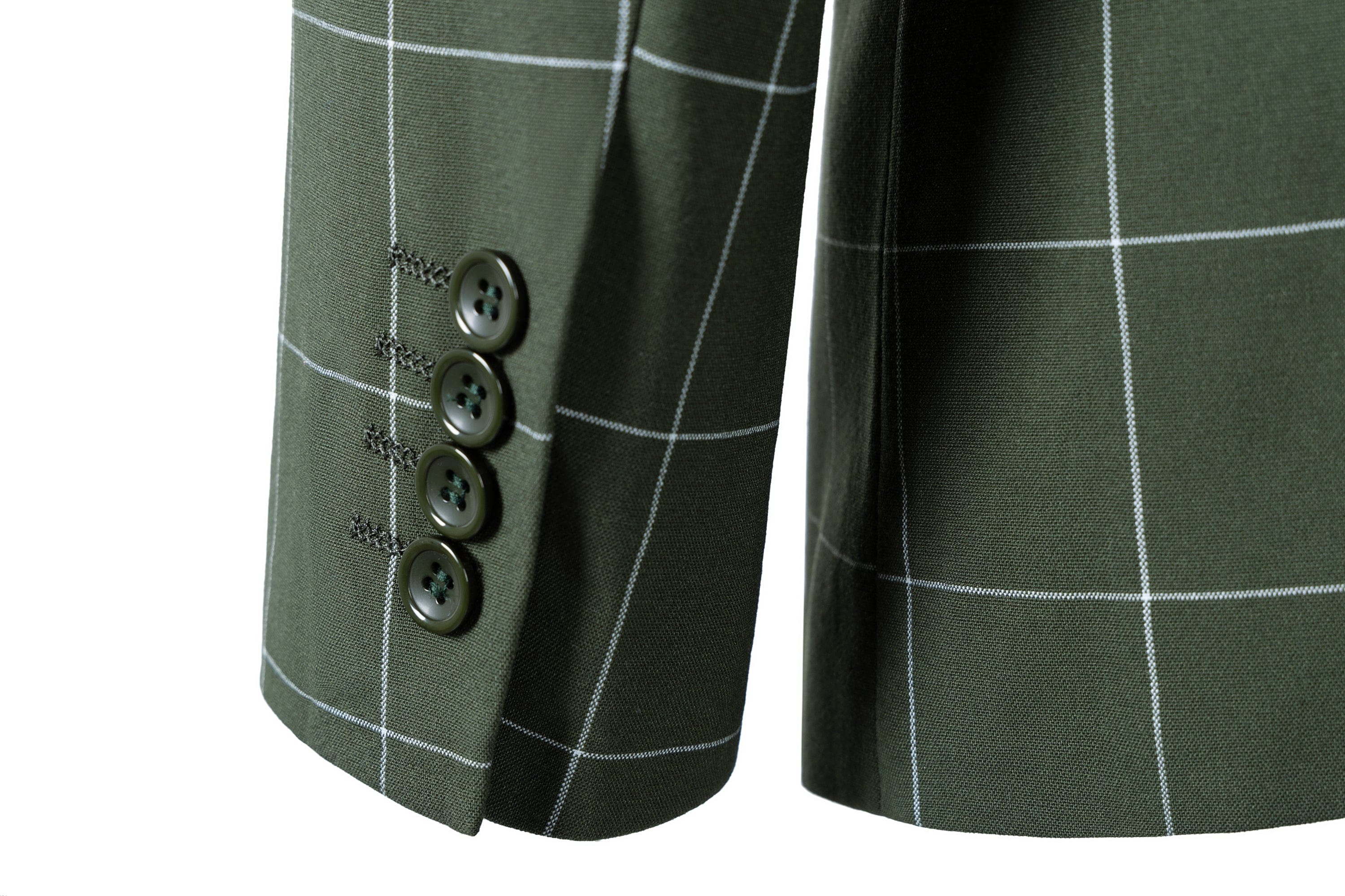 aesido Men's 3-Piece Olive Green Plaid Suit (Blazer+Vest+Pants)