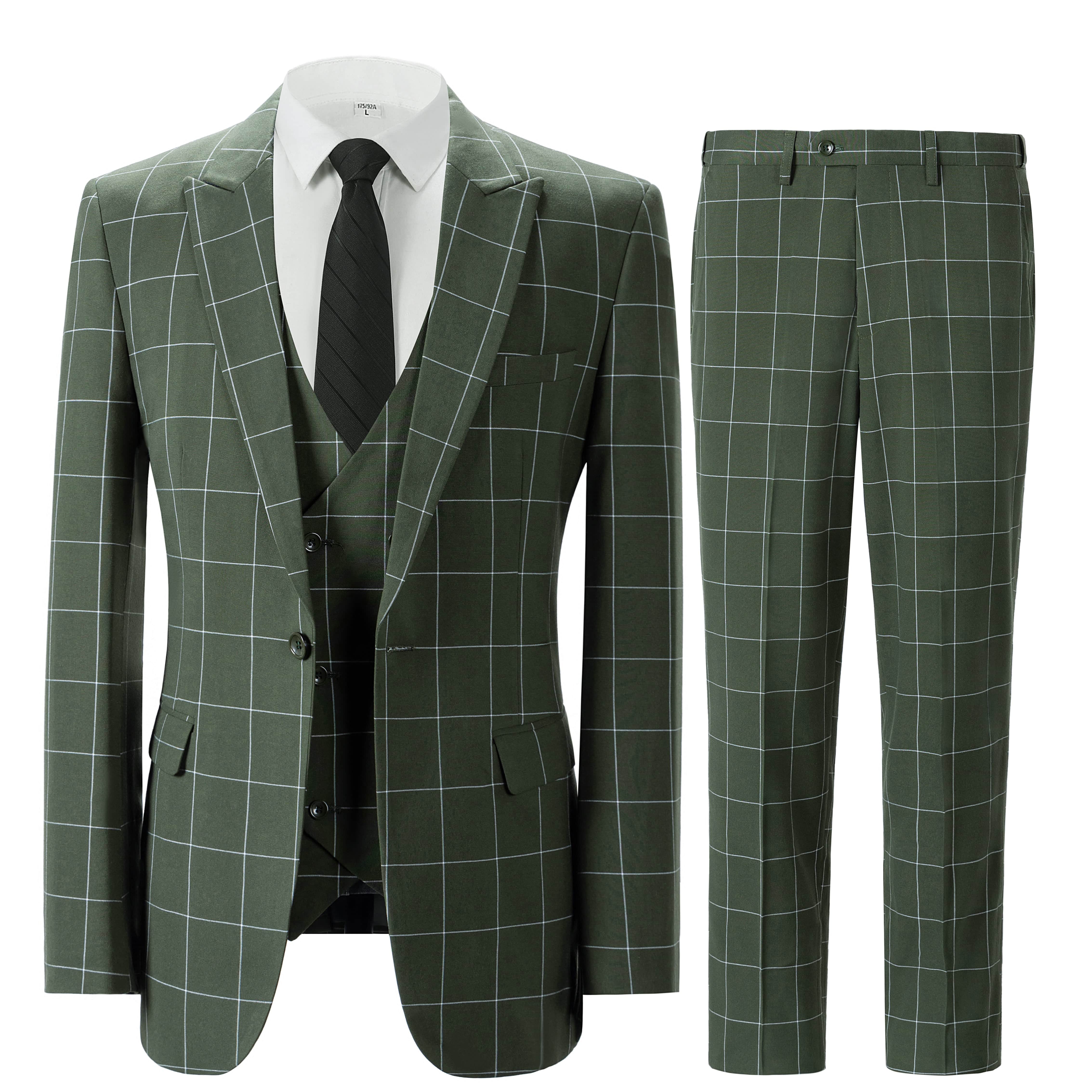 Men's Olive Green Suits Check Plaid Vintage 3 Pieces Tweed Groom Tuxedos Suit Men's Olive Green Suits Check Plaid Vintage 3 Pieces Tweed Groom Tuxedos Suit