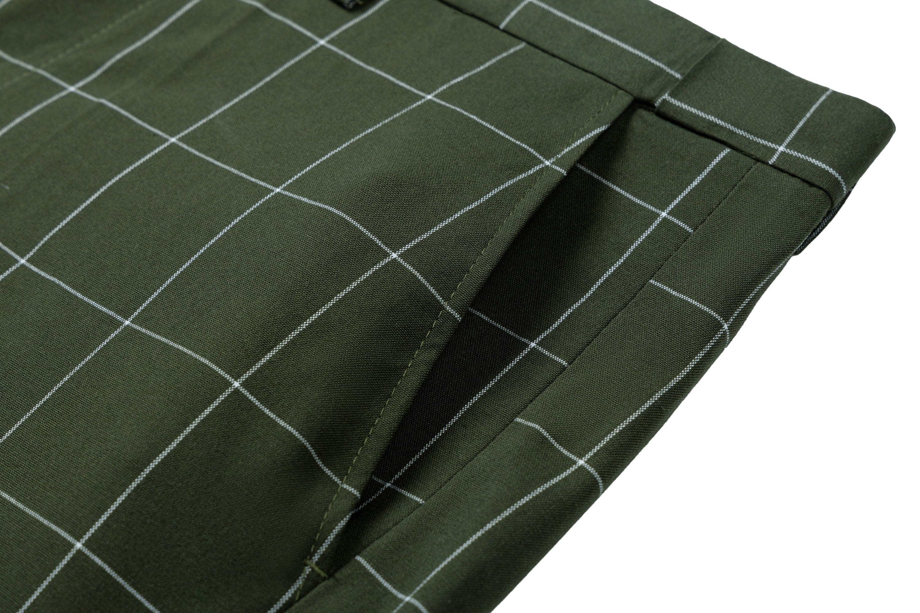 aesido Men's 3-Piece Olive Green Plaid Suit (Blazer+Vest+Pants)