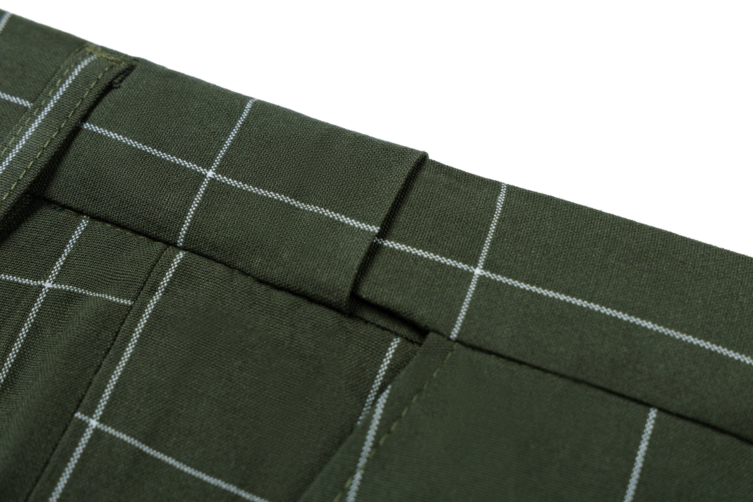 aesido Men's 3-Piece Olive Green Plaid Suit (Blazer+Vest+Pants)