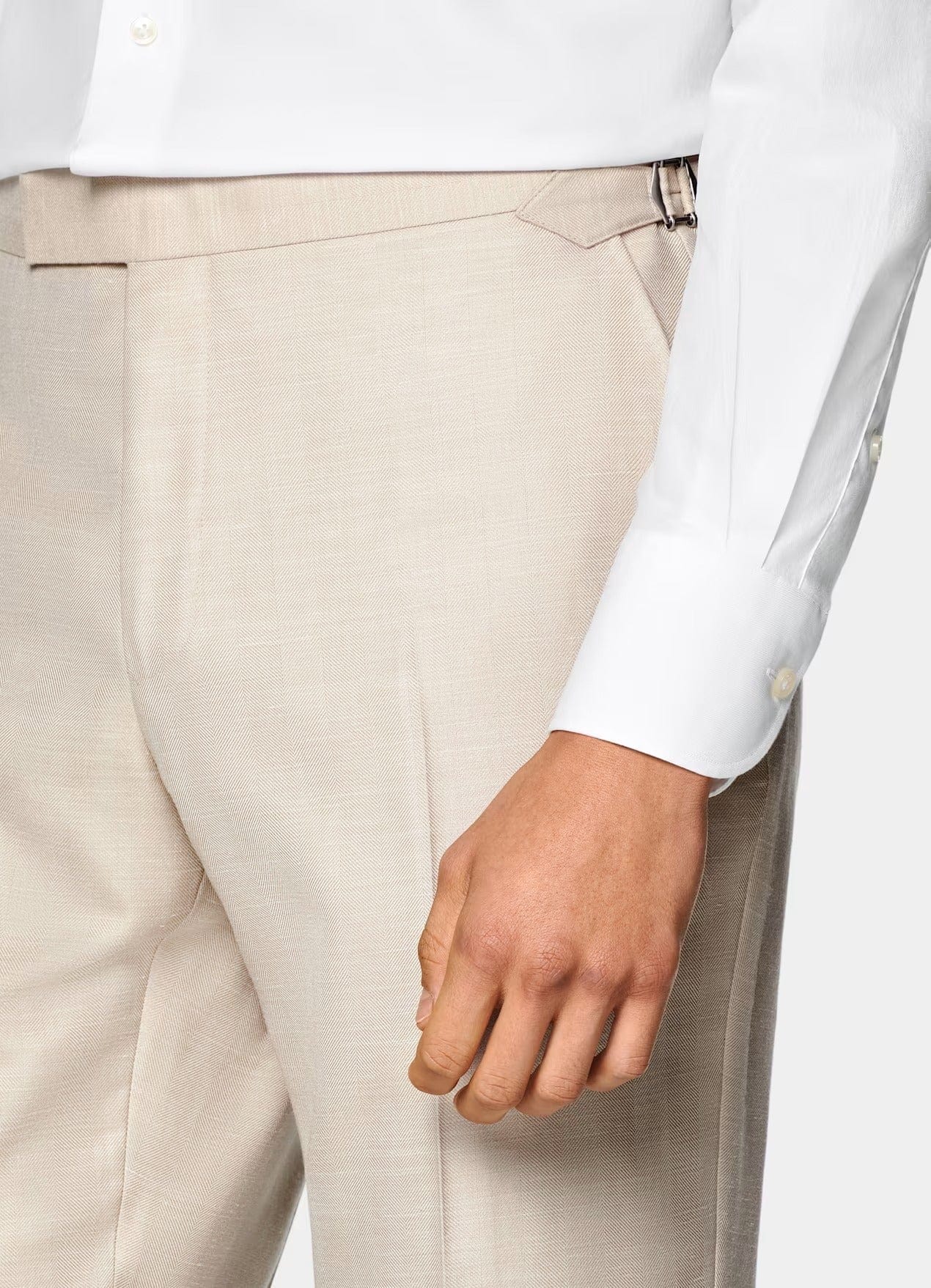 aesido Men's Beige Cotton-Linen Suit 2 Piece (Blazer+Pants)