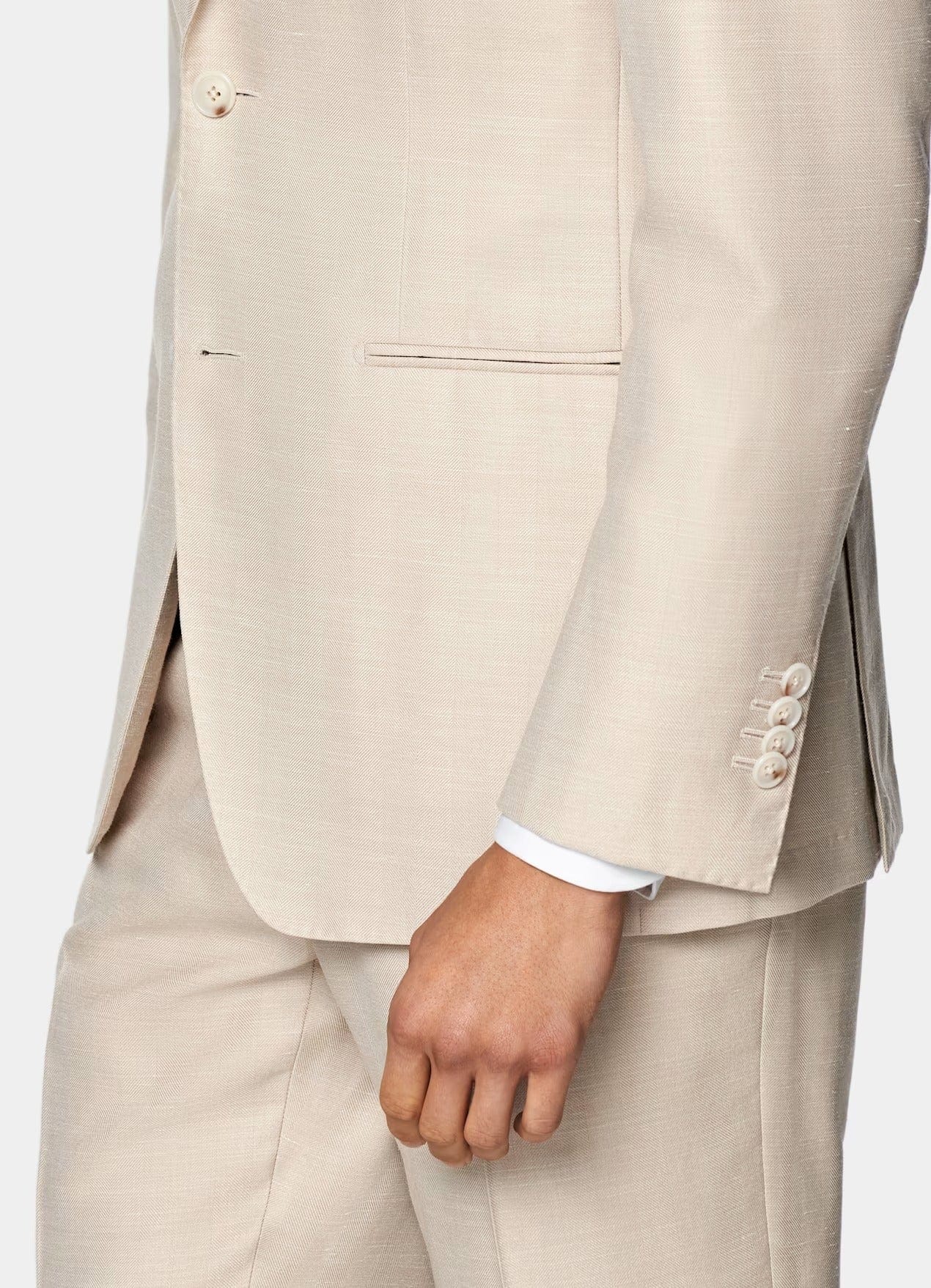 aesido Men's Beige Cotton-Linen Suit 2 Piece (Blazer+Pants)
