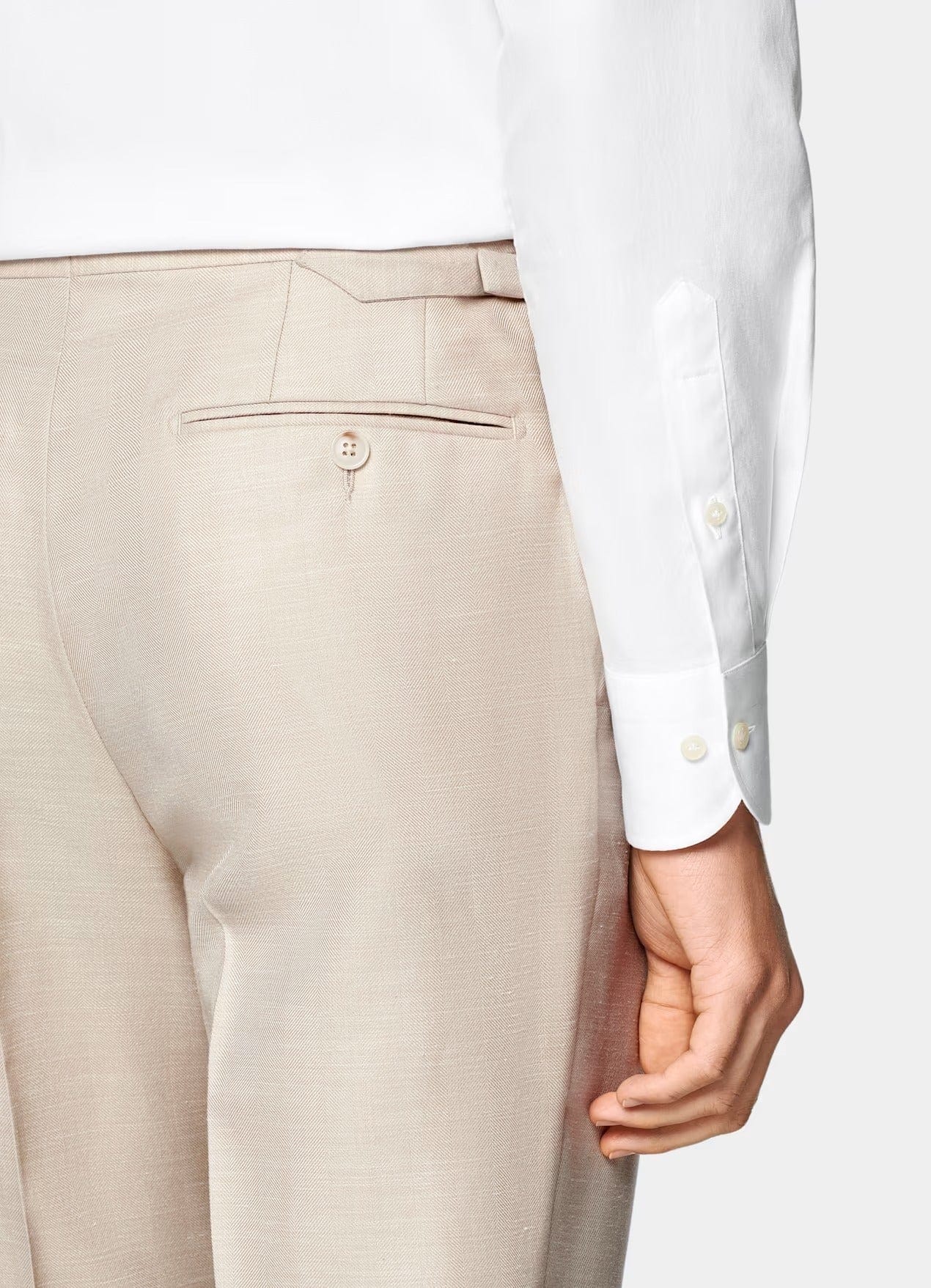 aesido Men's Beige Cotton-Linen Suit 2 Piece (Blazer+Pants)