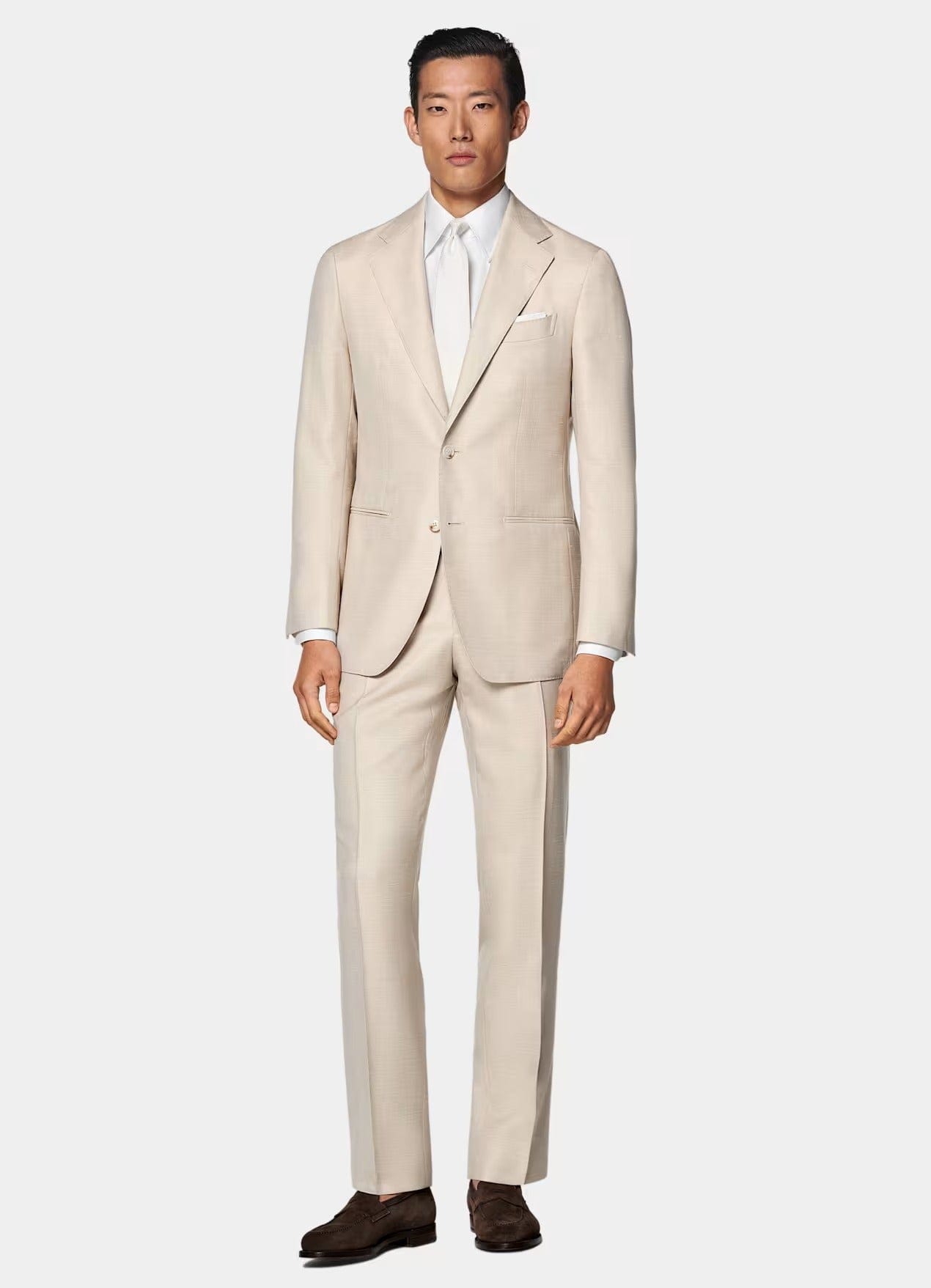 aesido Men's Beige Cotton-Linen Suit 2 Piece (Blazer+Pants)