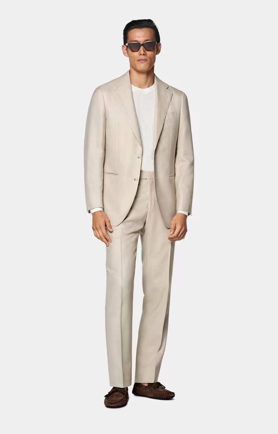 aesido Men's Beige Cotton-Linen Suit 2 Piece (Blazer+Pants)
