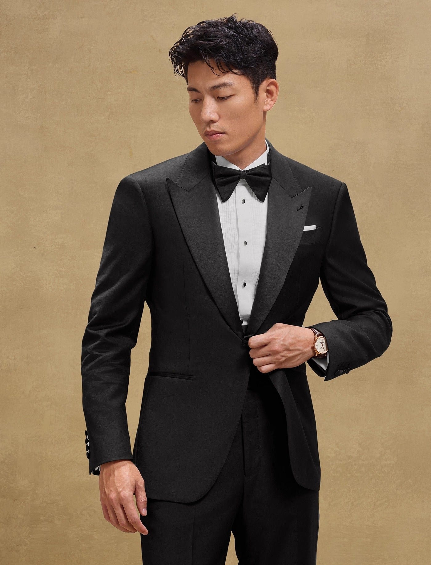 aesido Men’s Black 2 Piece Suit with Satin Peak Lapel (Blazer + Pants)