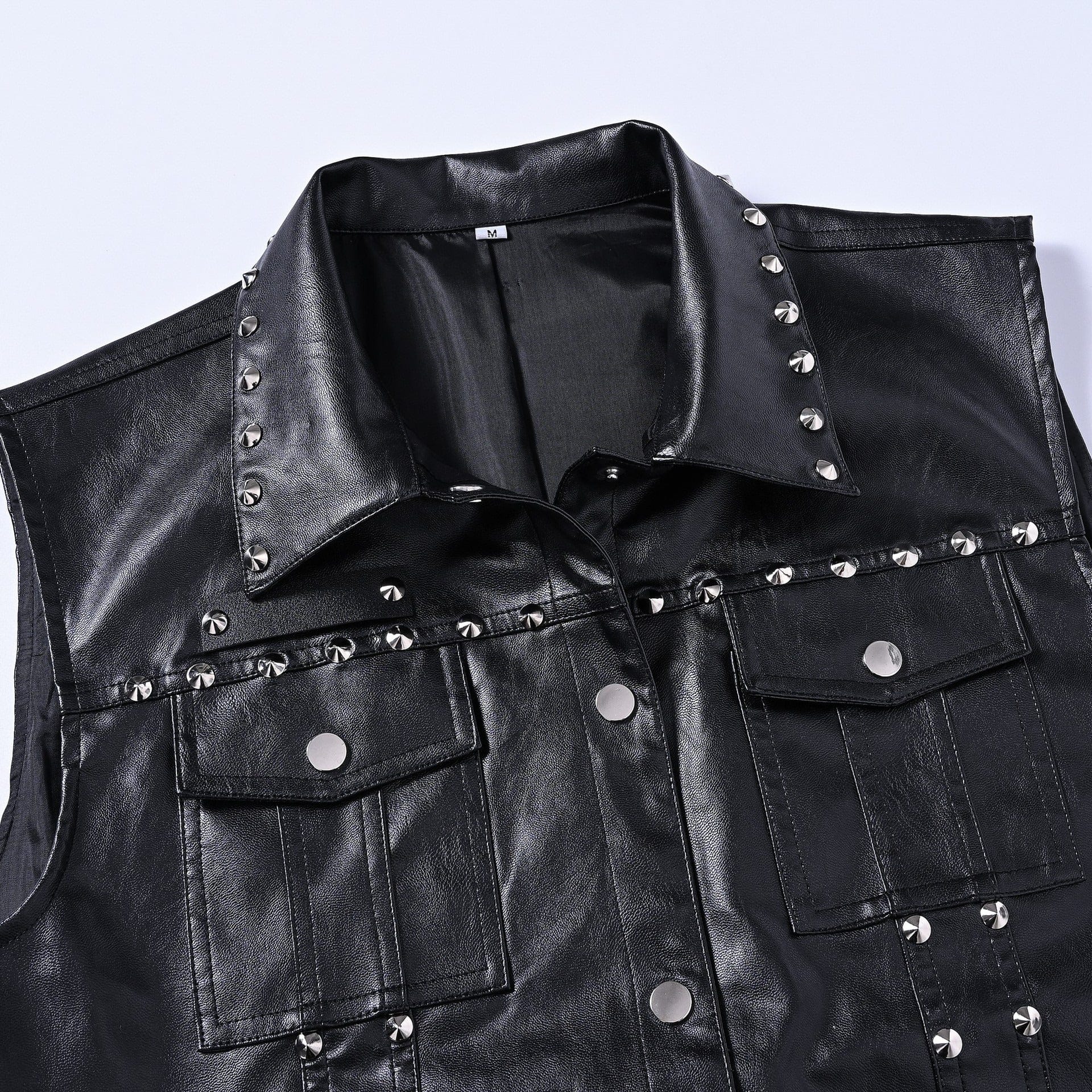 aesido Men’s Black Faux Leather Studded Vest – Punk Rock Biker Sleeveless Jacket