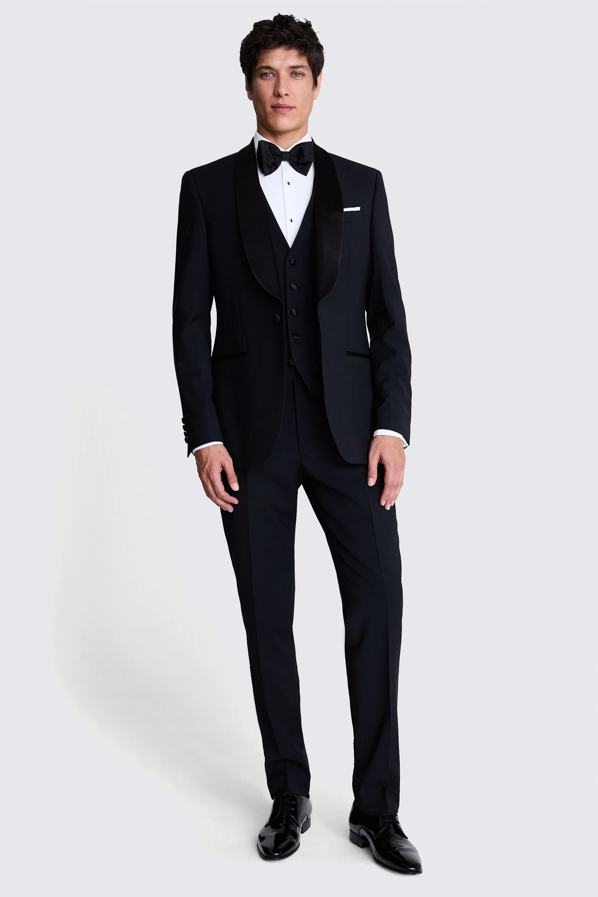 aesido Men's Black Shawl Lapel Suit Three Piece Suit (Blazer + Vest + Pants)