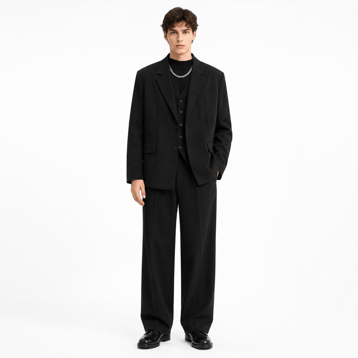 aesido Men’s Black Suit 3-Piece – Single-Breasted Blazer with Trousers