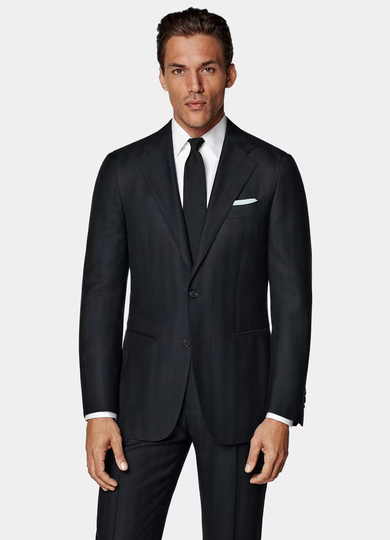 aesido Men's Black Twill Wool Suit Classic 2 Piece (Blazer+Pants)