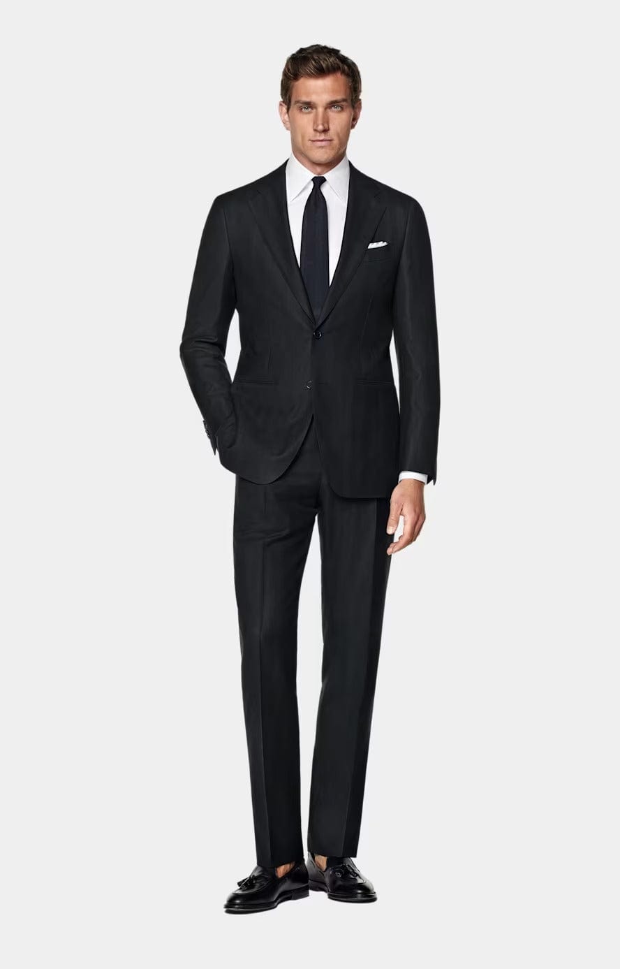 aesido Men's Black Twill Wool Suit Classic 2 Piece (Blazer+Pants)