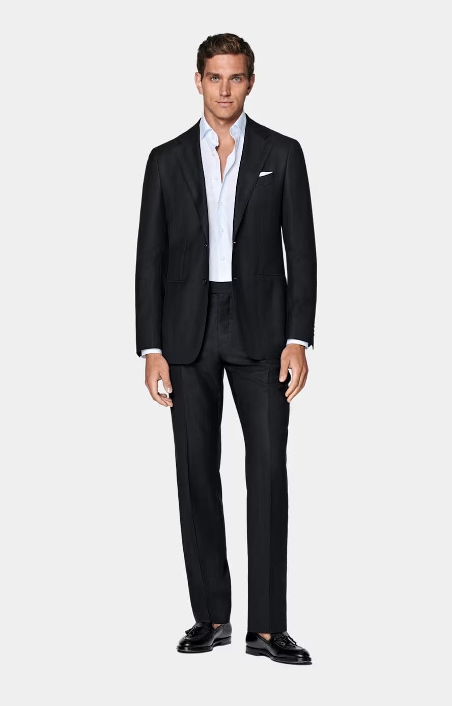 aesido Men's Black Twill Wool Suit Classic 2 Piece (Blazer+Pants)