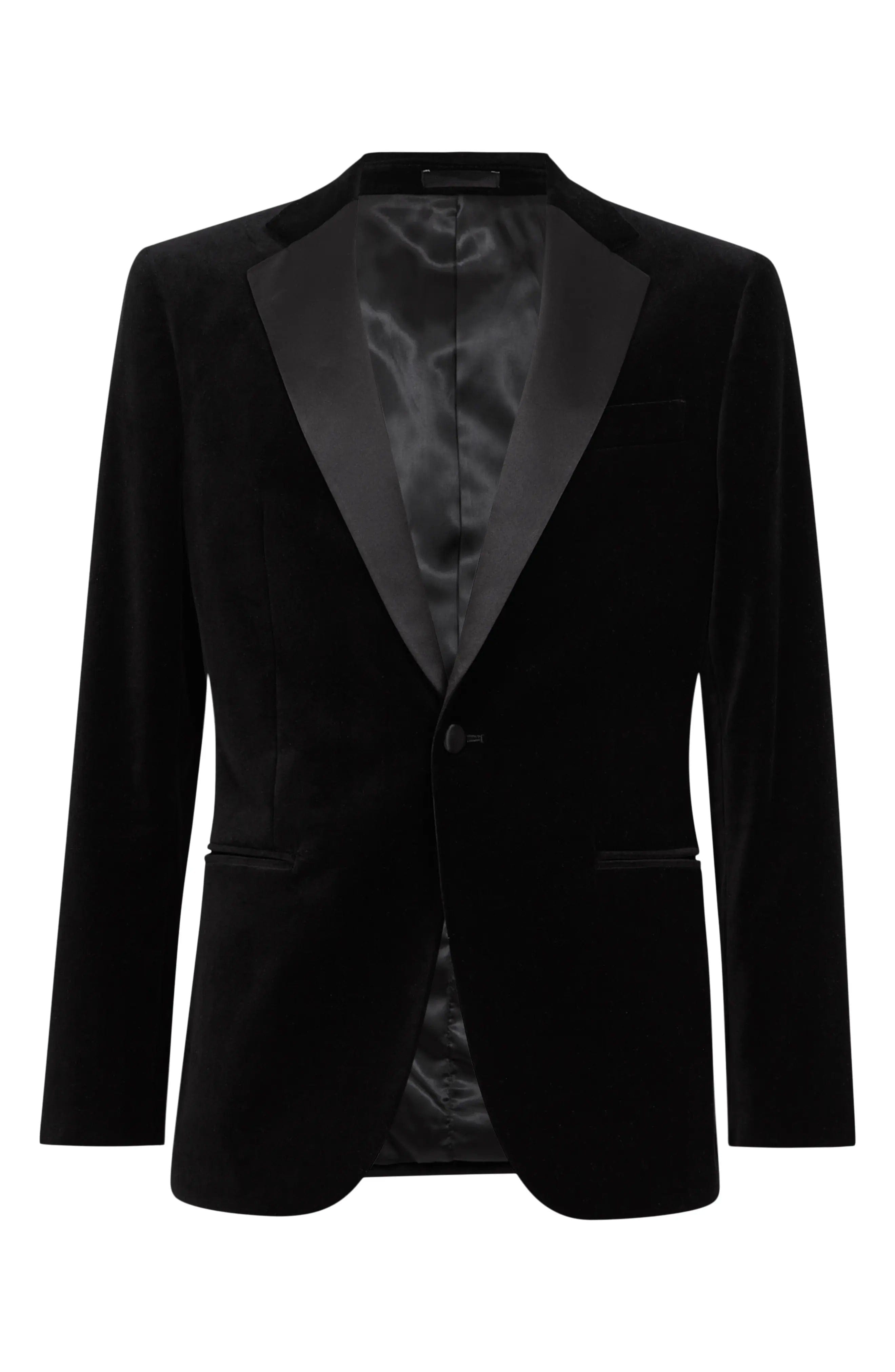 aesido Men's Black Velvet Blazer with Satin Lapel, Single Button