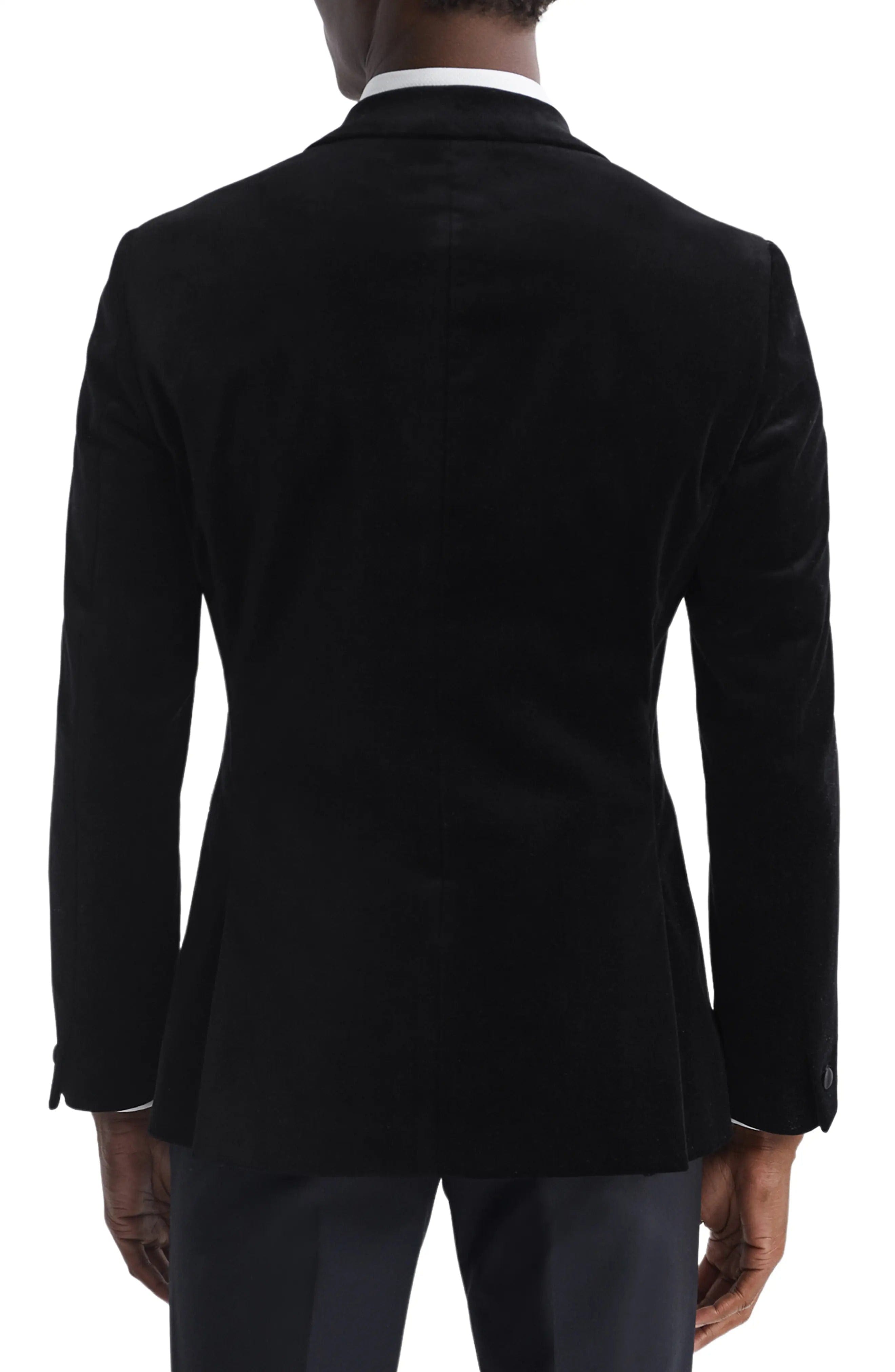 aesido Men's Black Velvet Blazer with Satin Lapel, Single Button