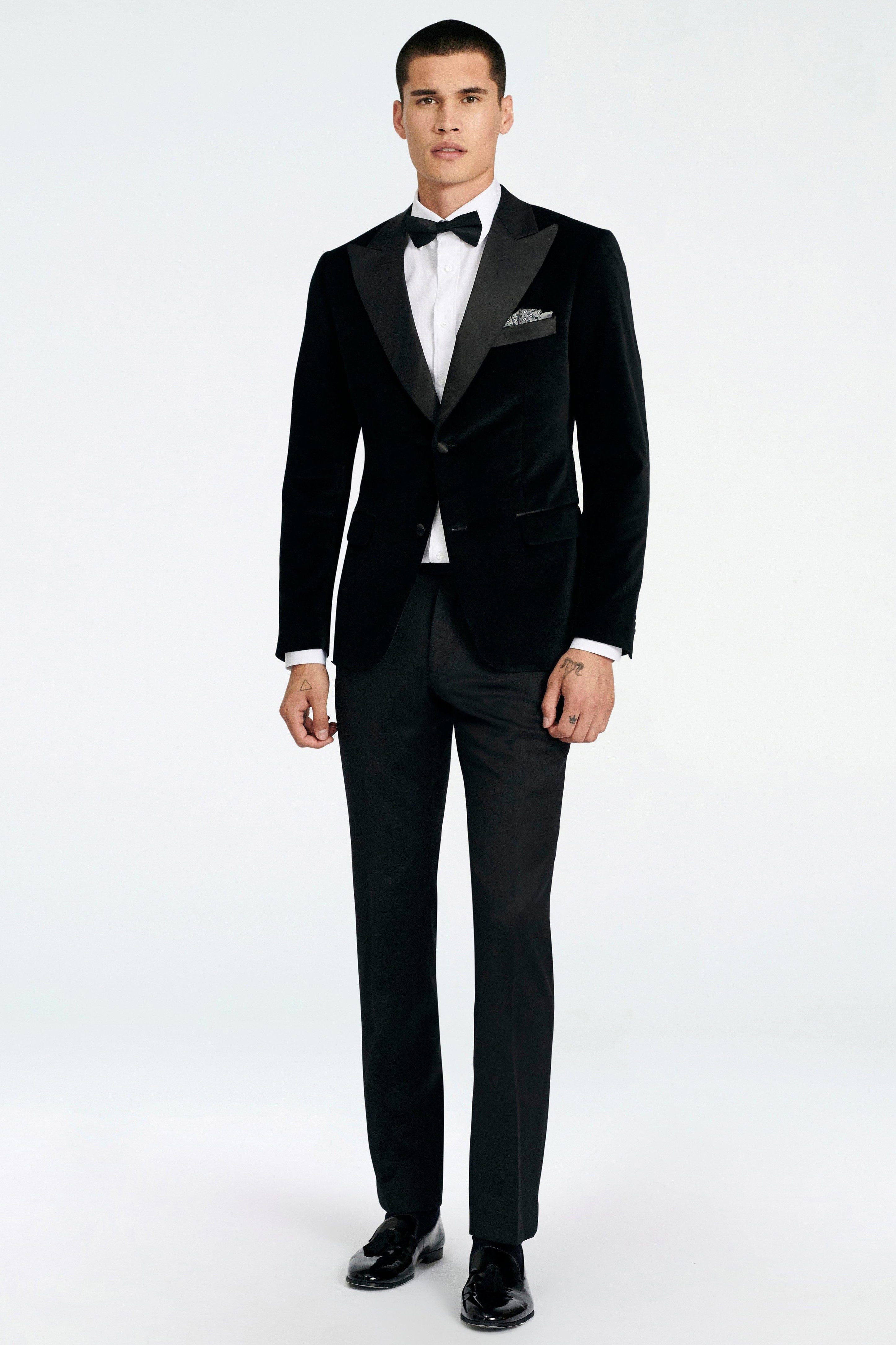 aesido Men’s Black Velvet Suit Set – Blazer and Pants, Satin Peak Lapel