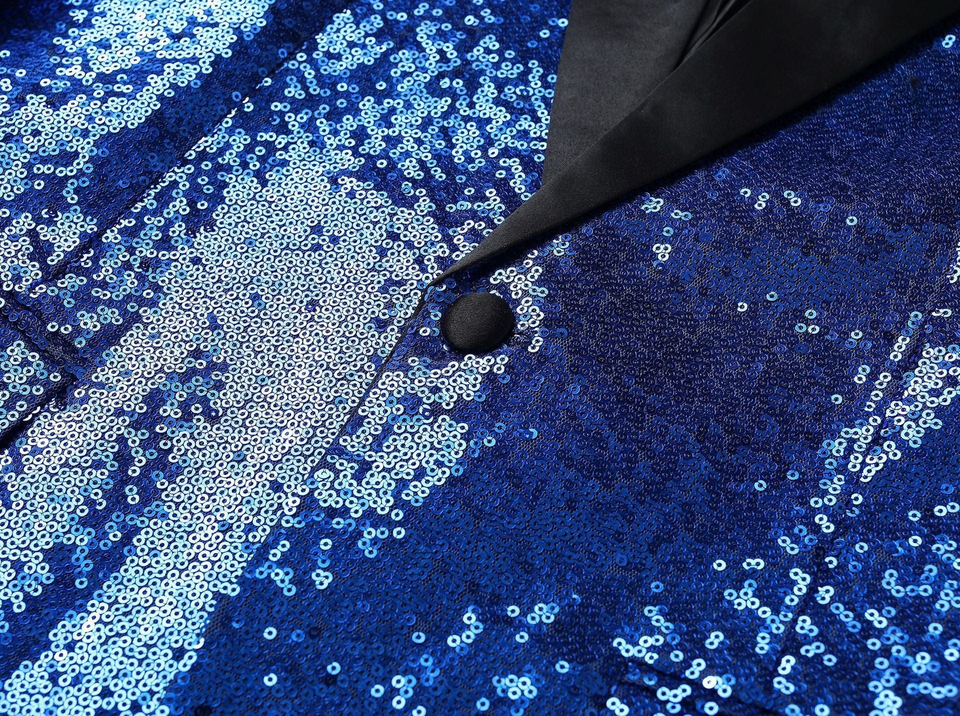 aesido Men's Blue Sequin Tuxedo Suit – Black Satin Peak Lapel Blazer & Pants