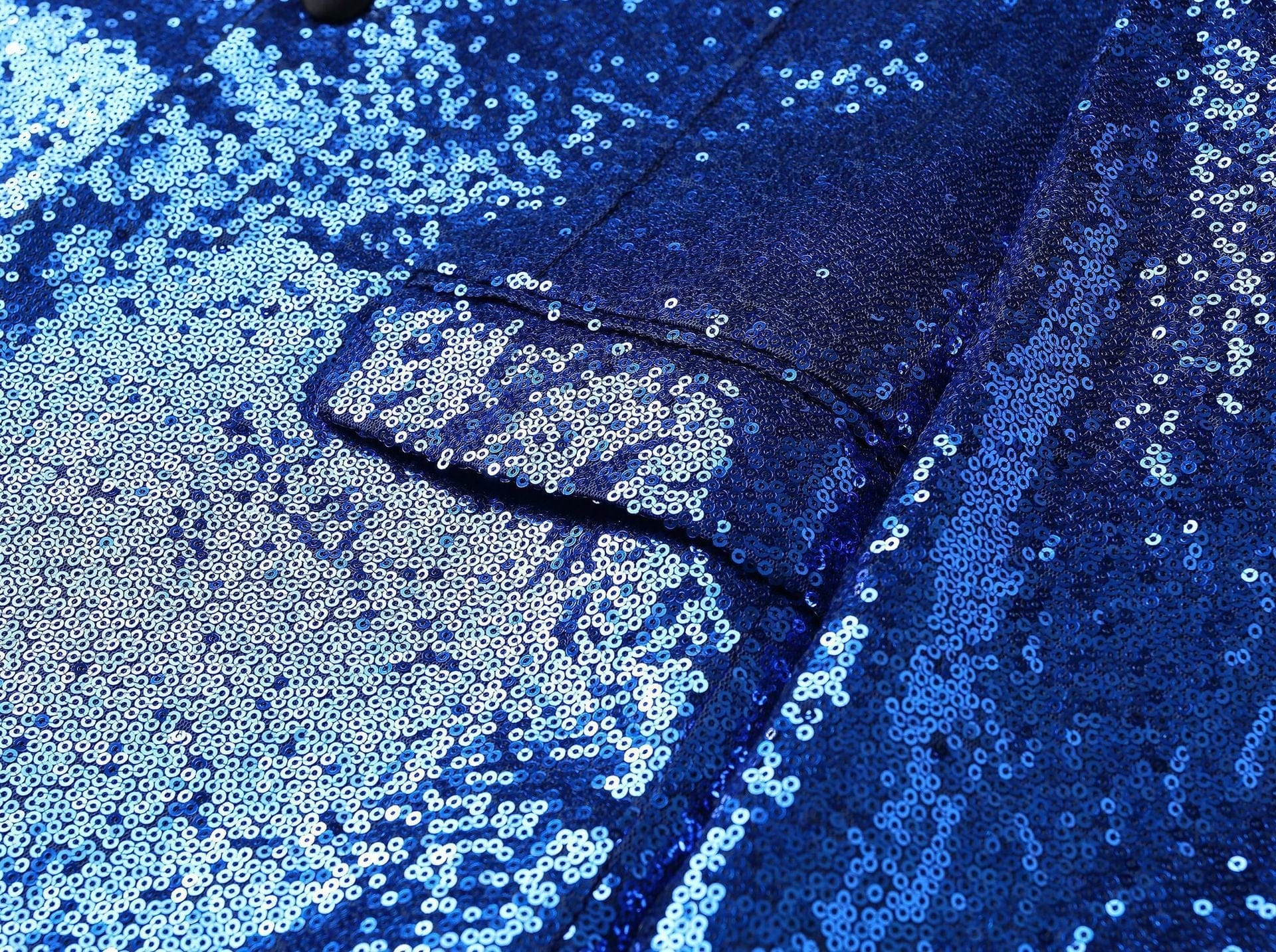 aesido Men's Blue Sequin Tuxedo Suit – Black Satin Peak Lapel Blazer & Pants