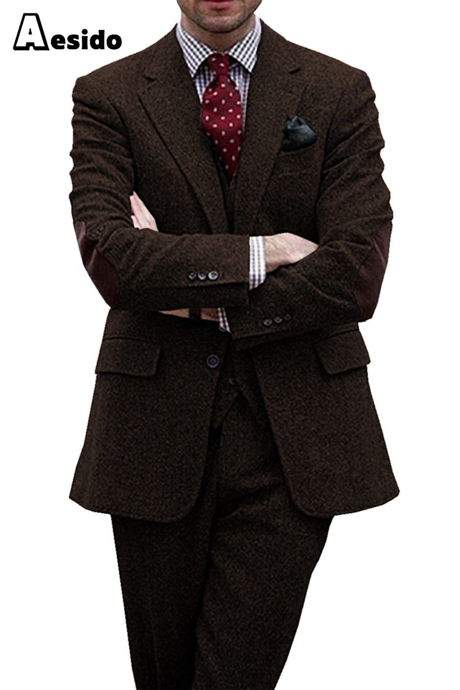 aesido Men's Business Suit 3 Piece Notch Lapel Jacket(Blazer+Vest+Pants)