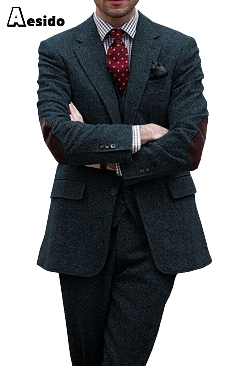 aesido Men's Business Suit 3 Piece Notch Lapel Jacket(Blazer+Vest+Pants)