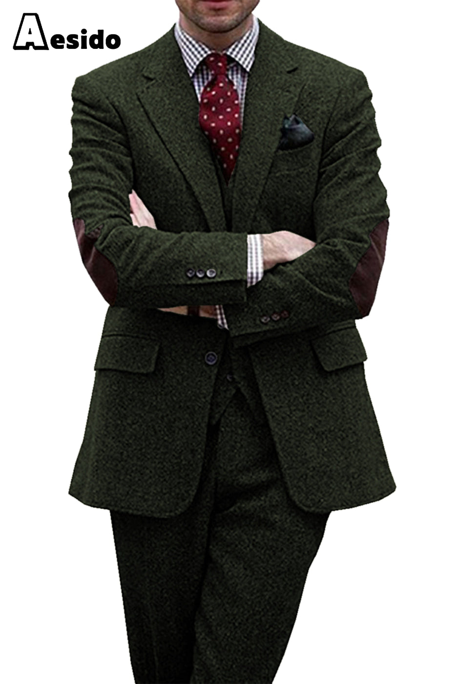 aesido Men's Business Suit 3 Piece Notch Lapel Jacket(Blazer+Vest+Pants)