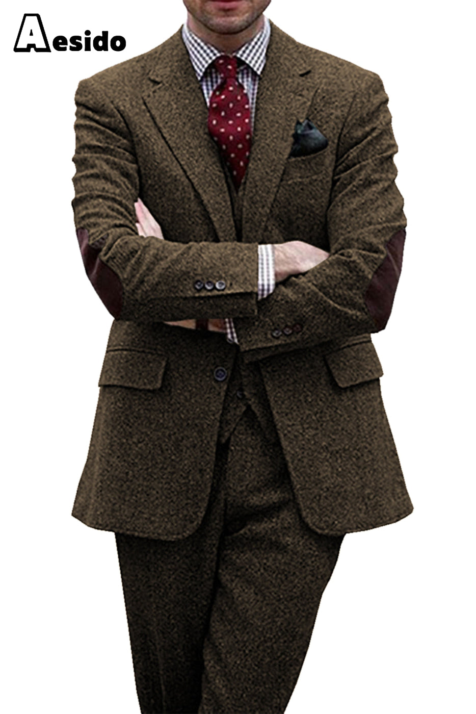 aesido Men's Business Suit 3 Piece Notch Lapel Jacket(Blazer+Vest+Pants)