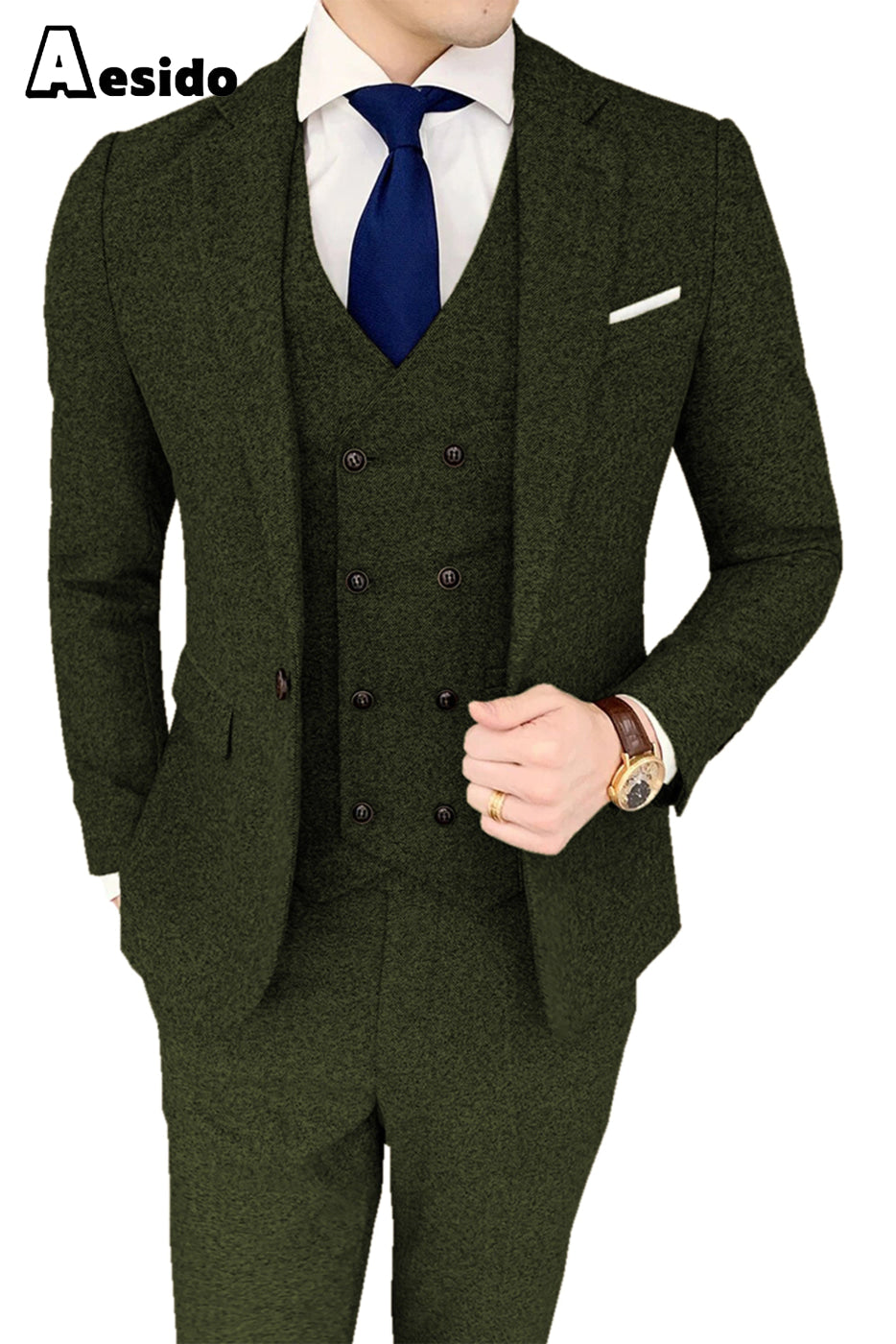 aesido Men's Business Suit 3 Pieces Notch Lapel jacket(Blazer+Vest+Pants)