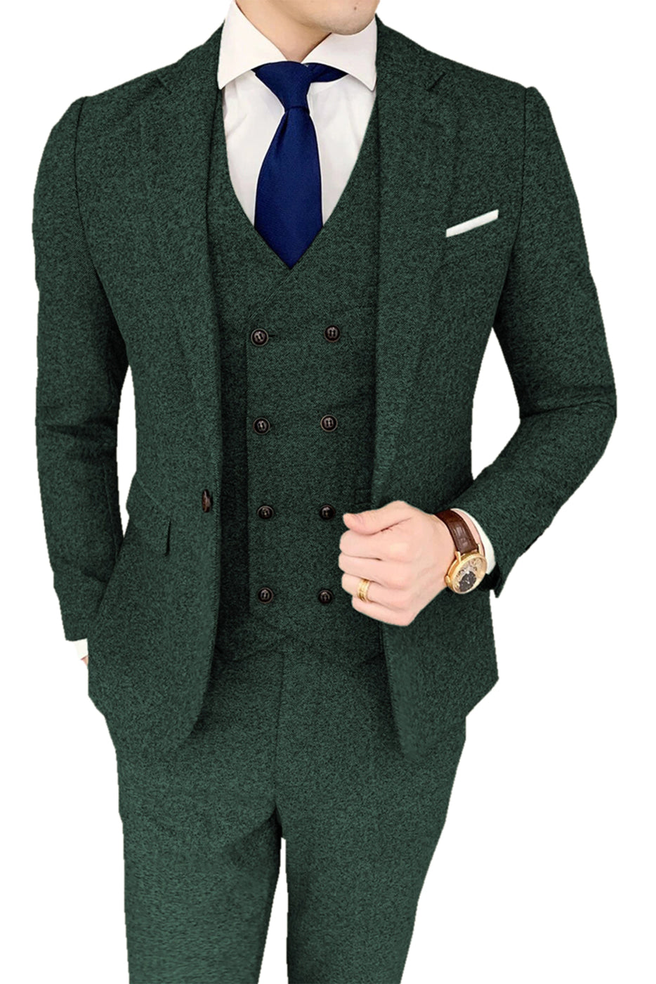 aesido Men's Business Suit 3 Pieces Notch Lapel jacket(Blazer+Vest+Pants)