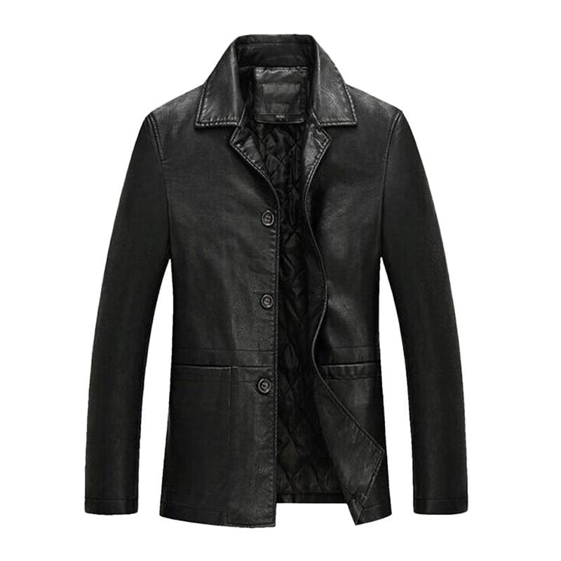 Mens Plus Size Leather Jacket with Turn-Down Collar for Spring and Autumn Black (Thickened) / XXL Mens Plus Size Leather Jacket with Turn-Down Collar for Spring and Autumn Black (Thickened) / XXL