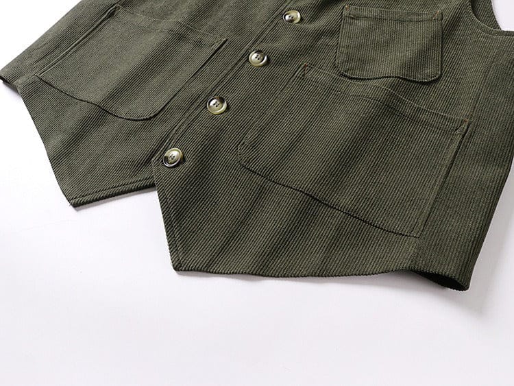 aesido Men’s Corduroy Vest – V-Neck, Single-Breasted