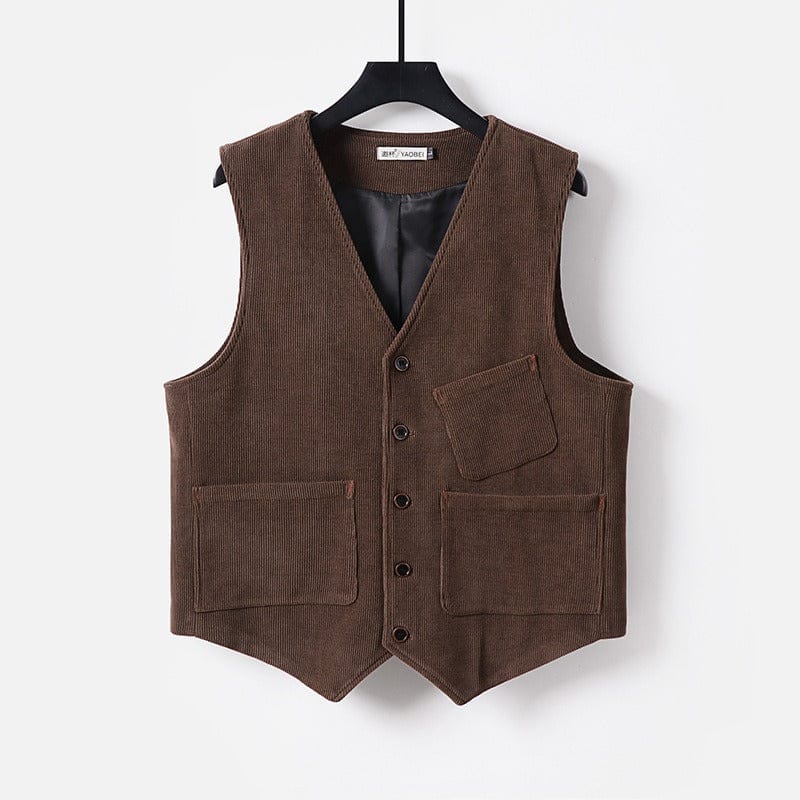 aesido Men’s Corduroy Vest – V-Neck, Single-Breasted