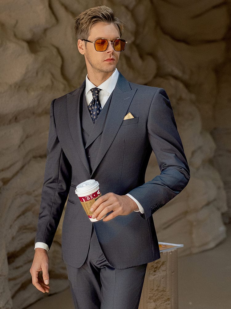 aesido Men's Dark Grey Light Luxury Suit Groom Wedding Slim Fit Business Suit 3 Piece Suit