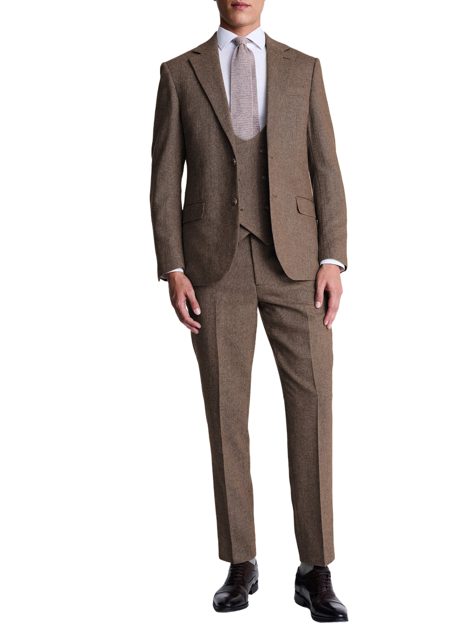 aesido Men’s Herringbone 3-Piece Suit – Blazer, Vest & Pants