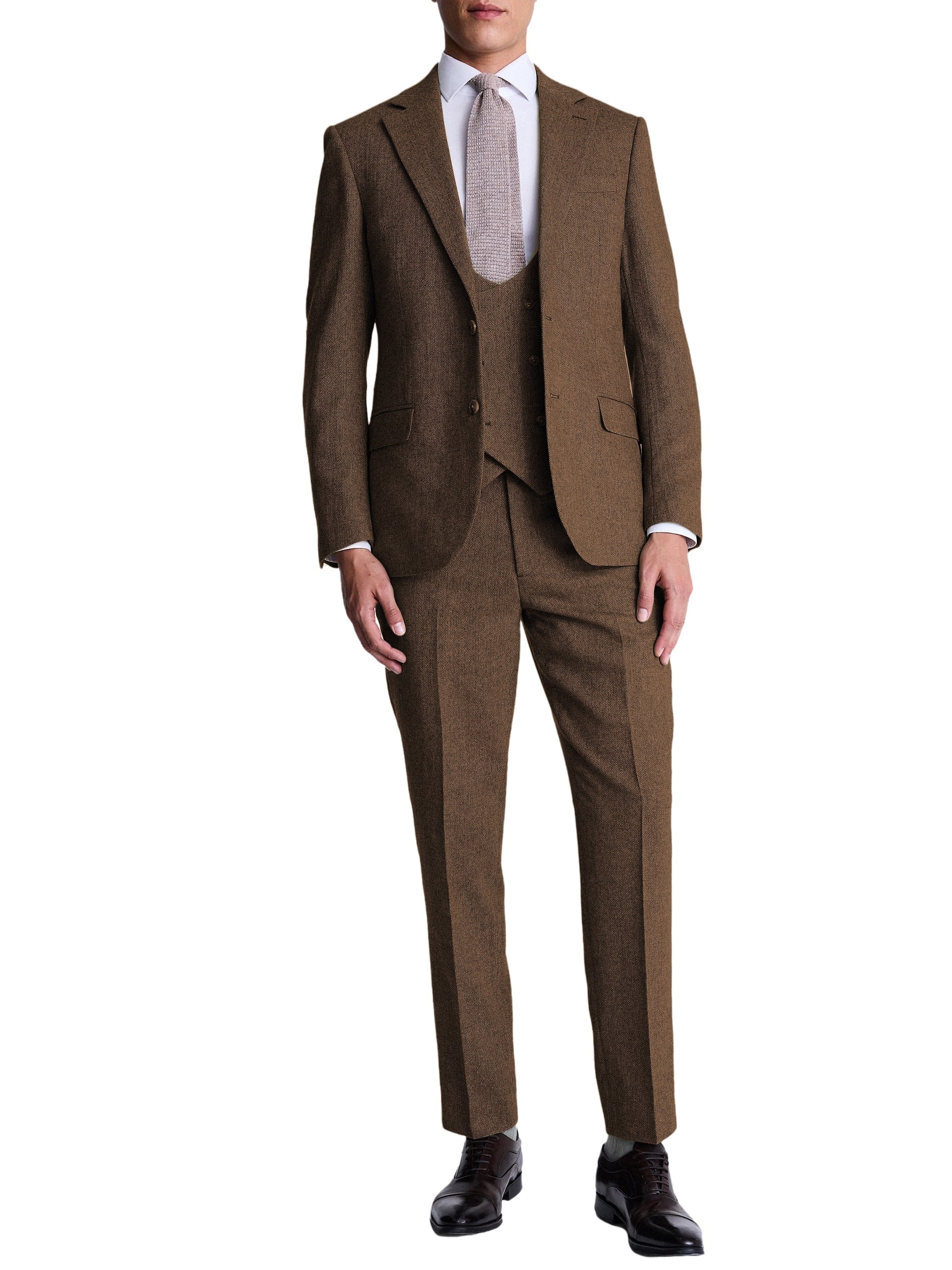 aesido Men’s Herringbone 3-Piece Suit – Blazer, Vest & Pants