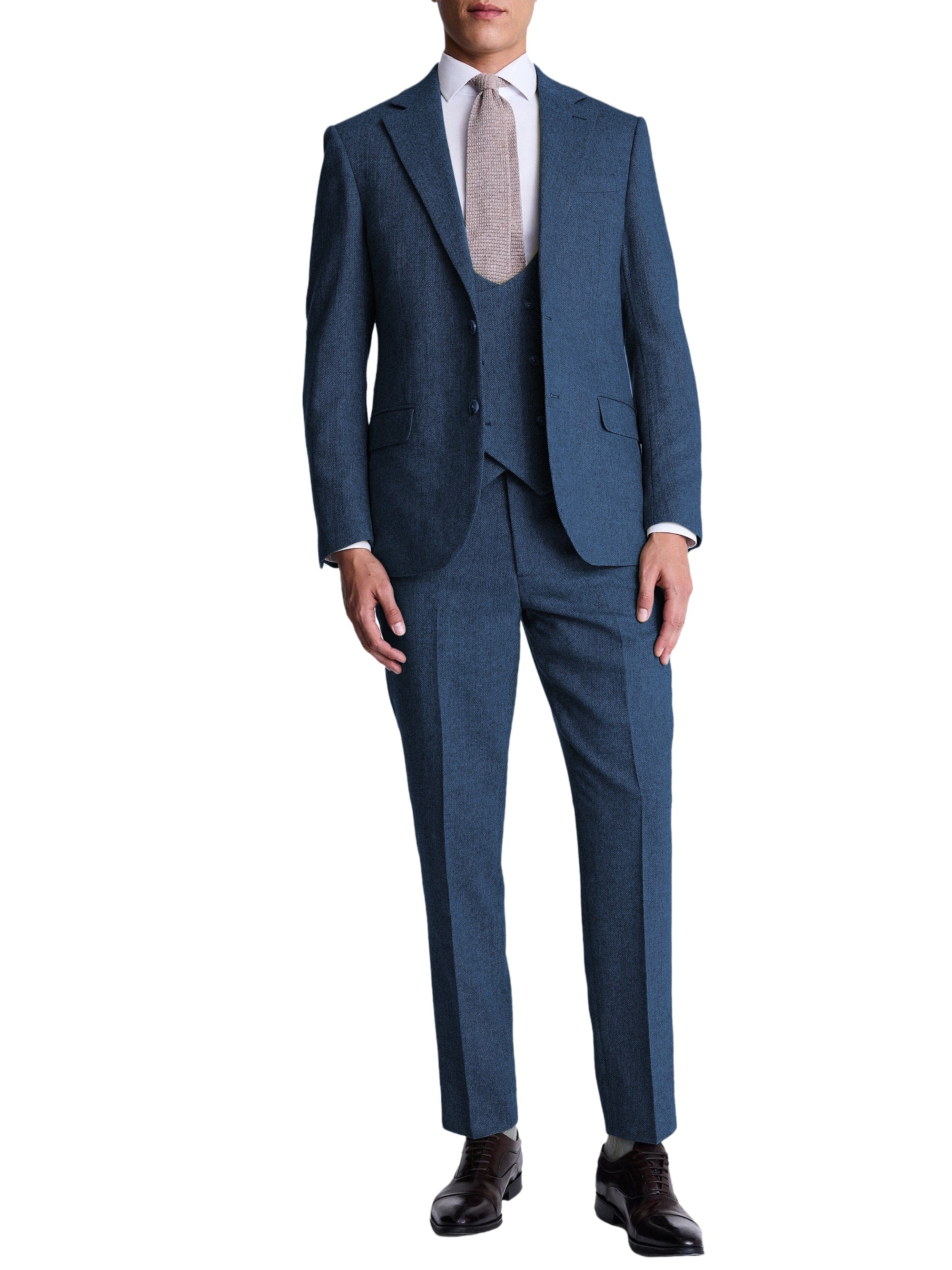 aesido Men’s Herringbone 3-Piece Suit – Blazer, Vest & Pants