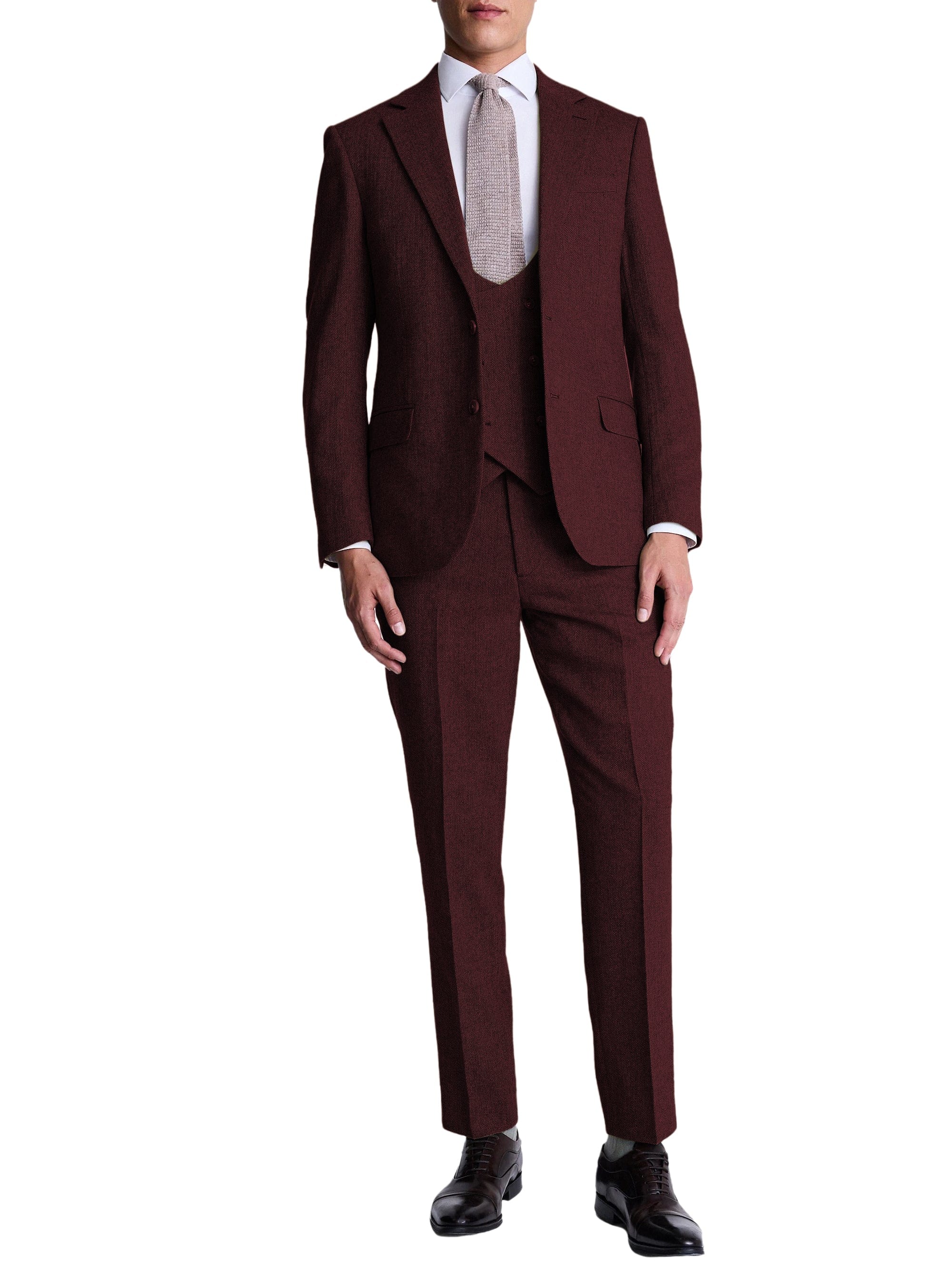aesido Men’s Herringbone 3-Piece Suit – Blazer, Vest & Pants