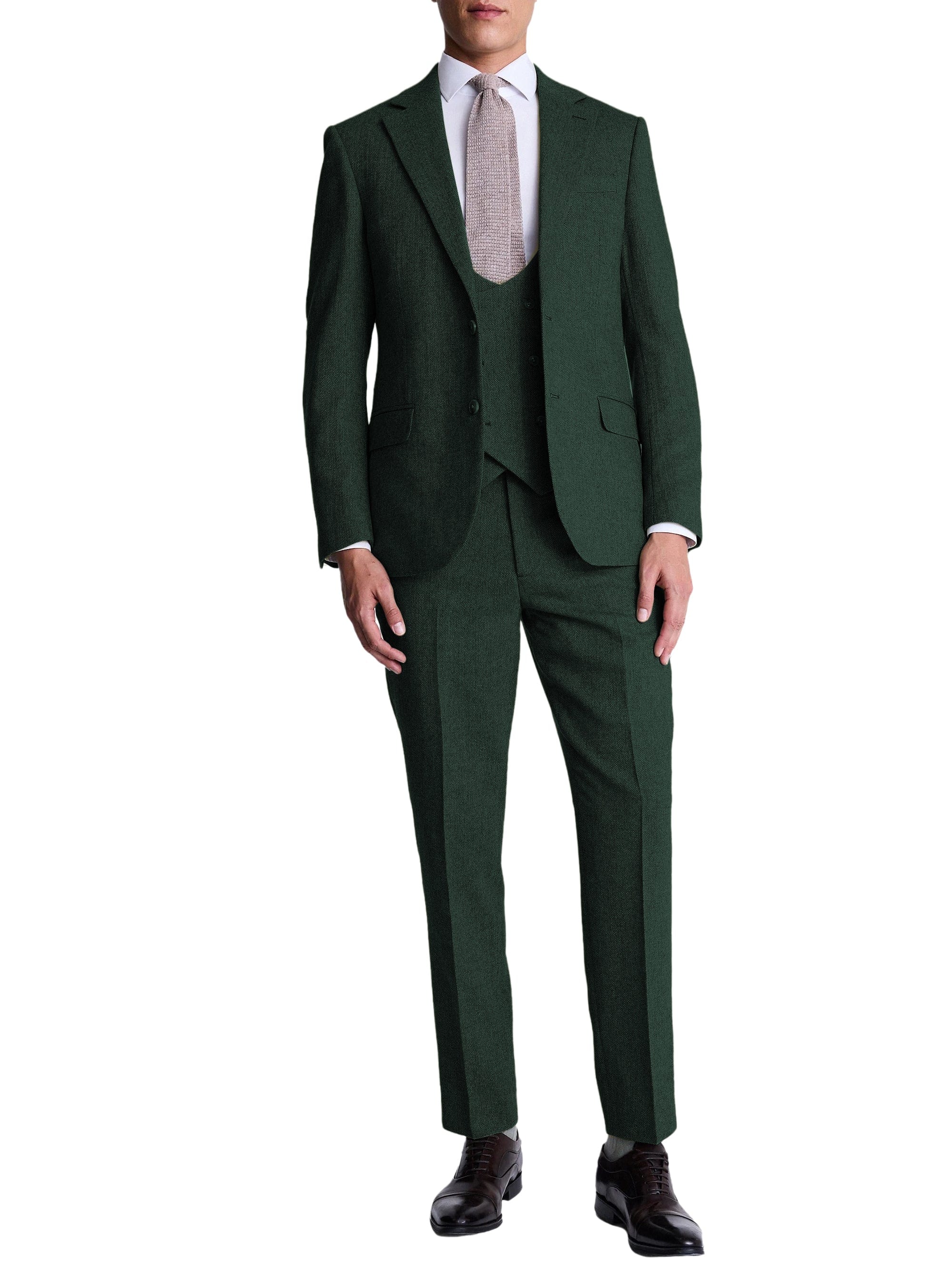 aesido Men’s Herringbone 3-Piece Suit – Blazer, Vest & Pants
