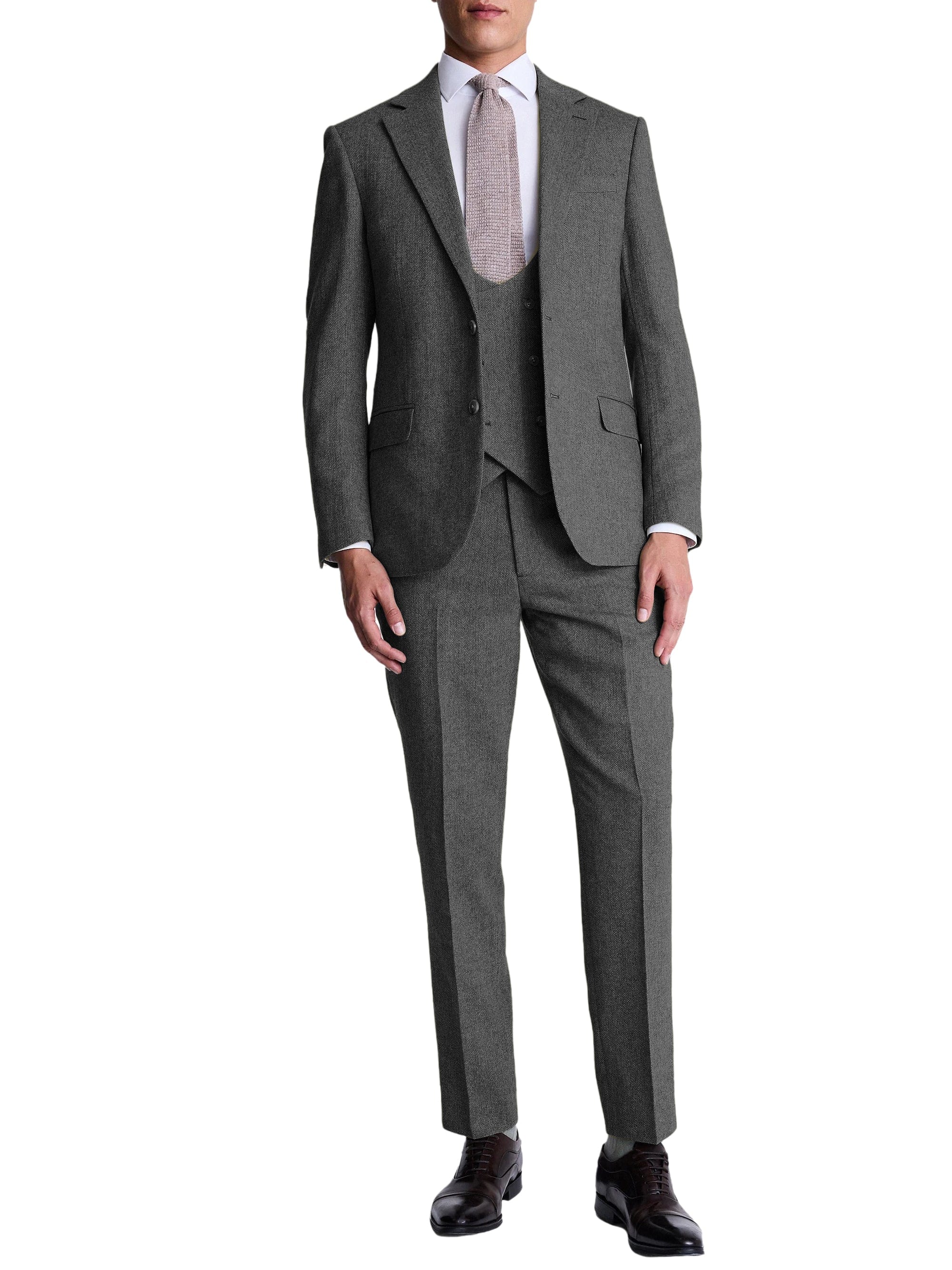 aesido Men’s Herringbone 3-Piece Suit – Blazer, Vest & Pants
