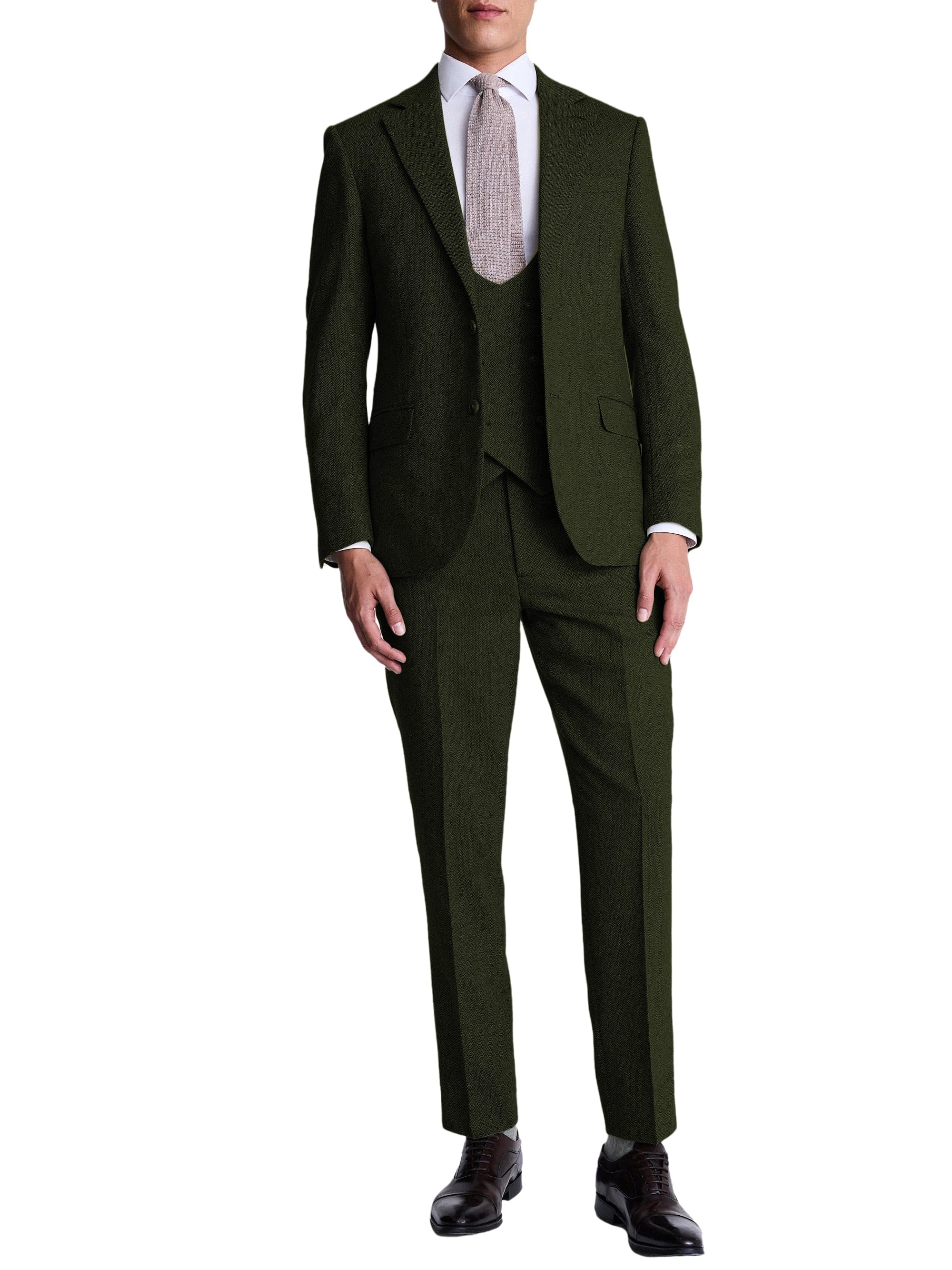 aesido Men’s Herringbone 3-Piece Suit – Blazer, Vest & Pants