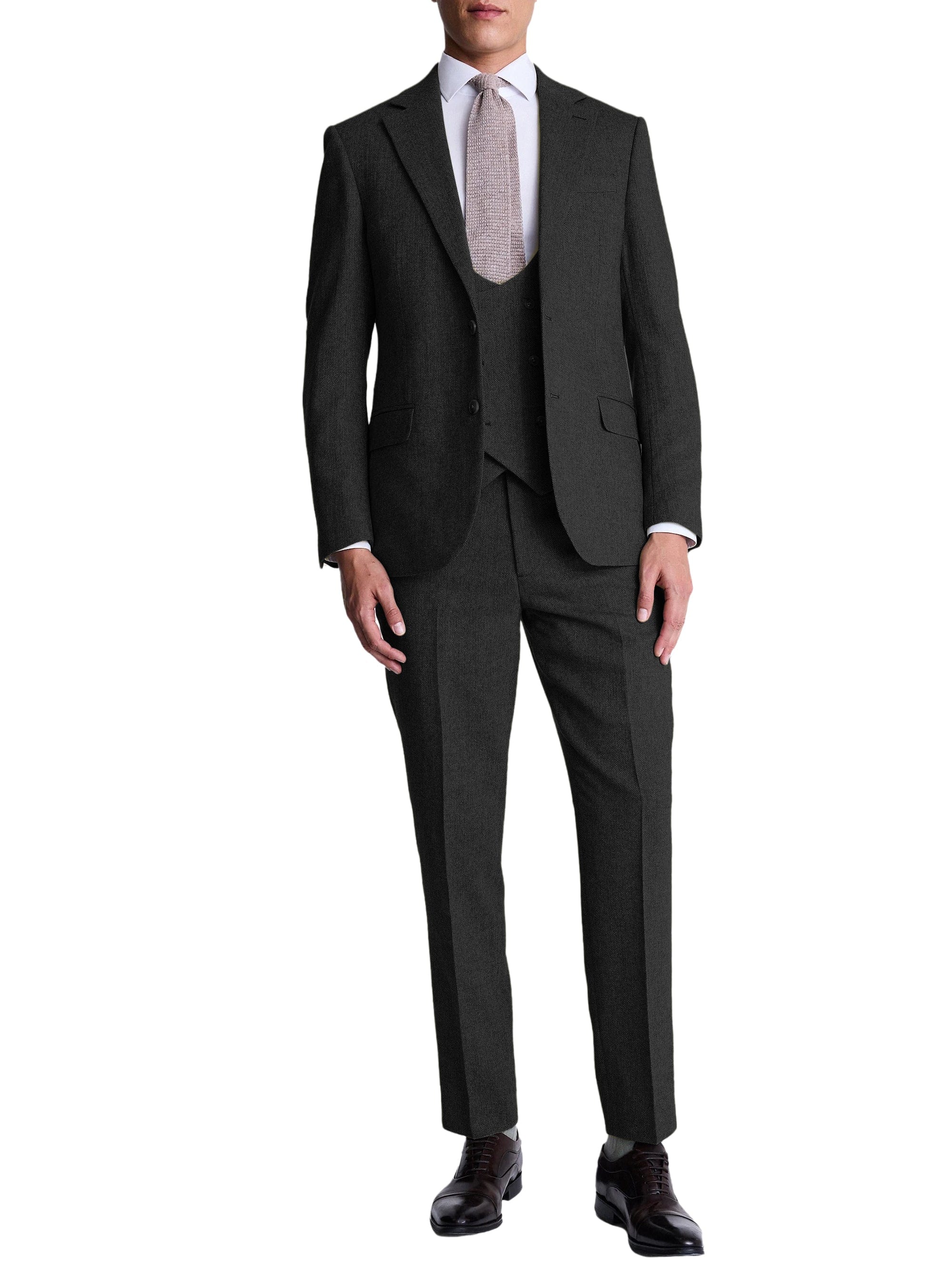 aesido Men’s Herringbone 3-Piece Suit – Blazer, Vest & Pants