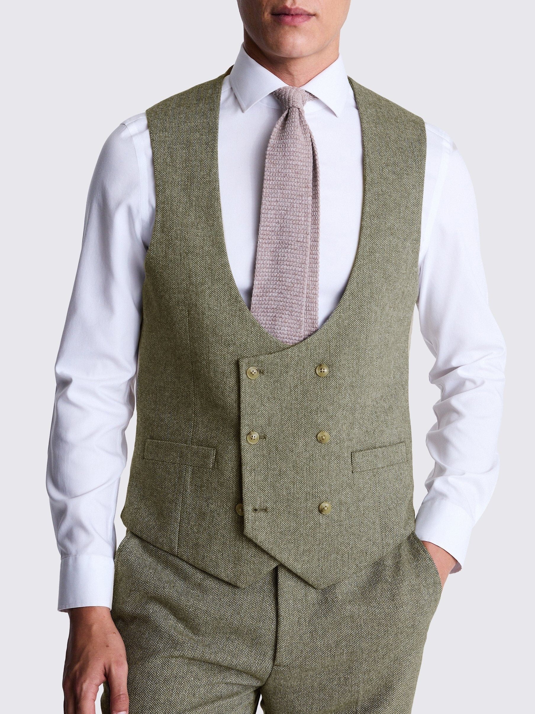 aesido Men’s Herringbone 3-Piece Suit – Blazer, Vest & Pants