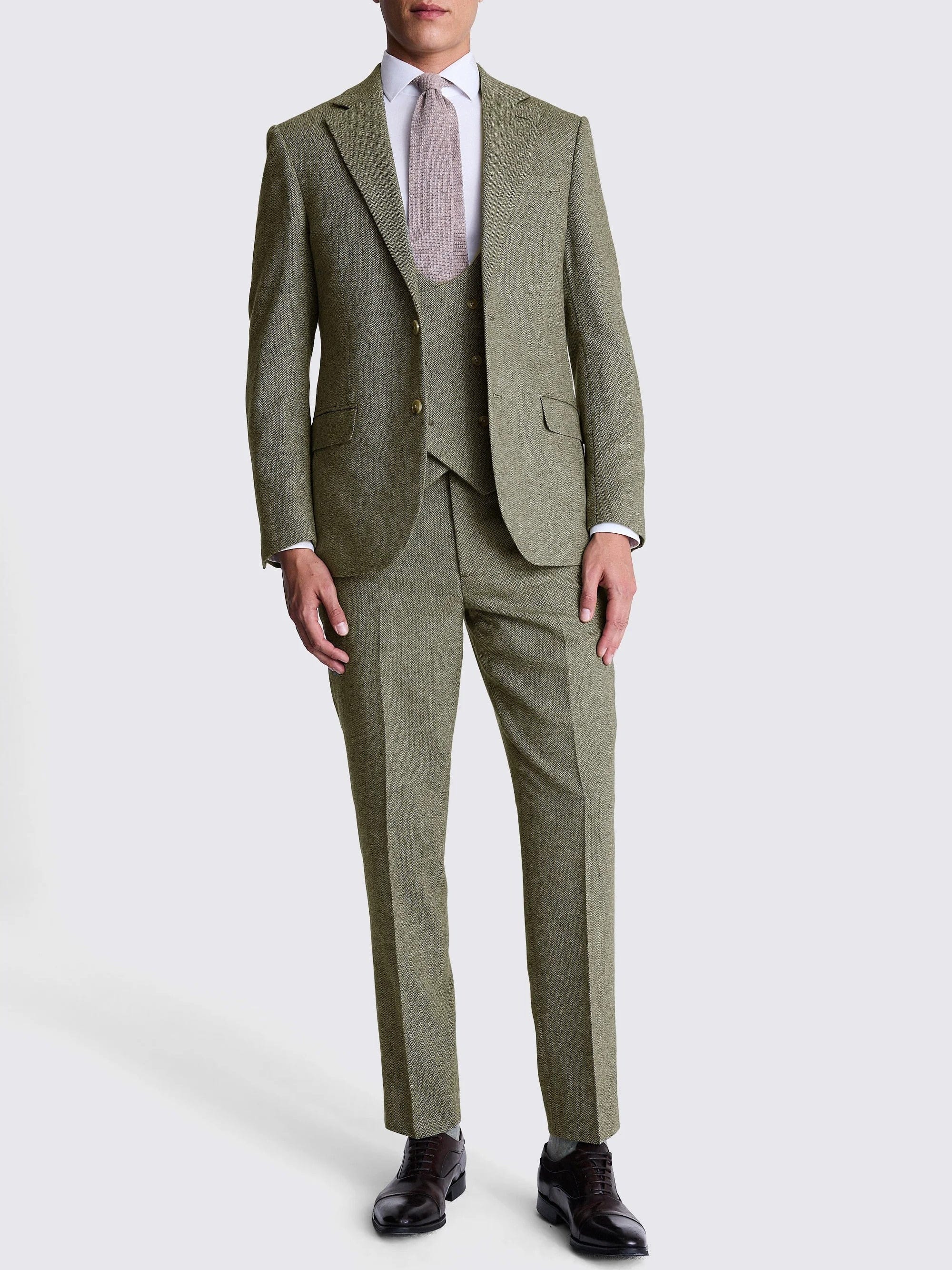 aesido Men’s Herringbone 3-Piece Suit – Blazer, Vest & Pants