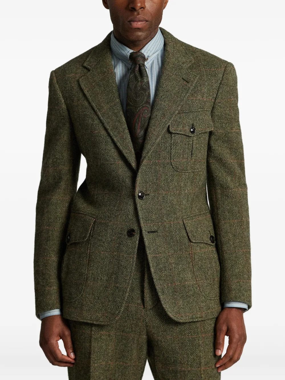 aesido Men’s Herringbone Tweed 2 Piece Suit – Double Button Blazer & Pants Set