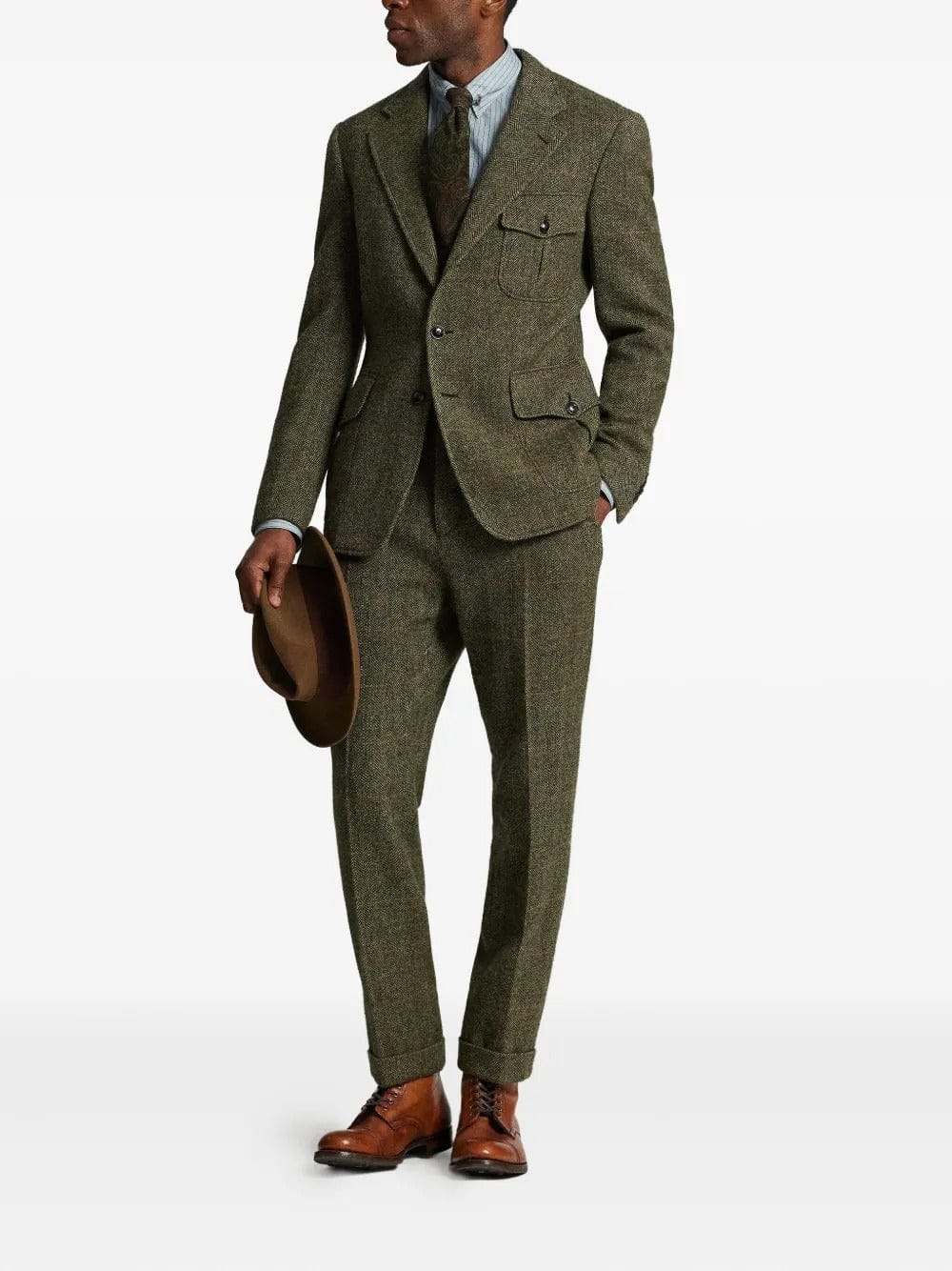 aesido Men’s Herringbone Tweed 2 Piece Suit – Double Button Blazer & Pants Set
